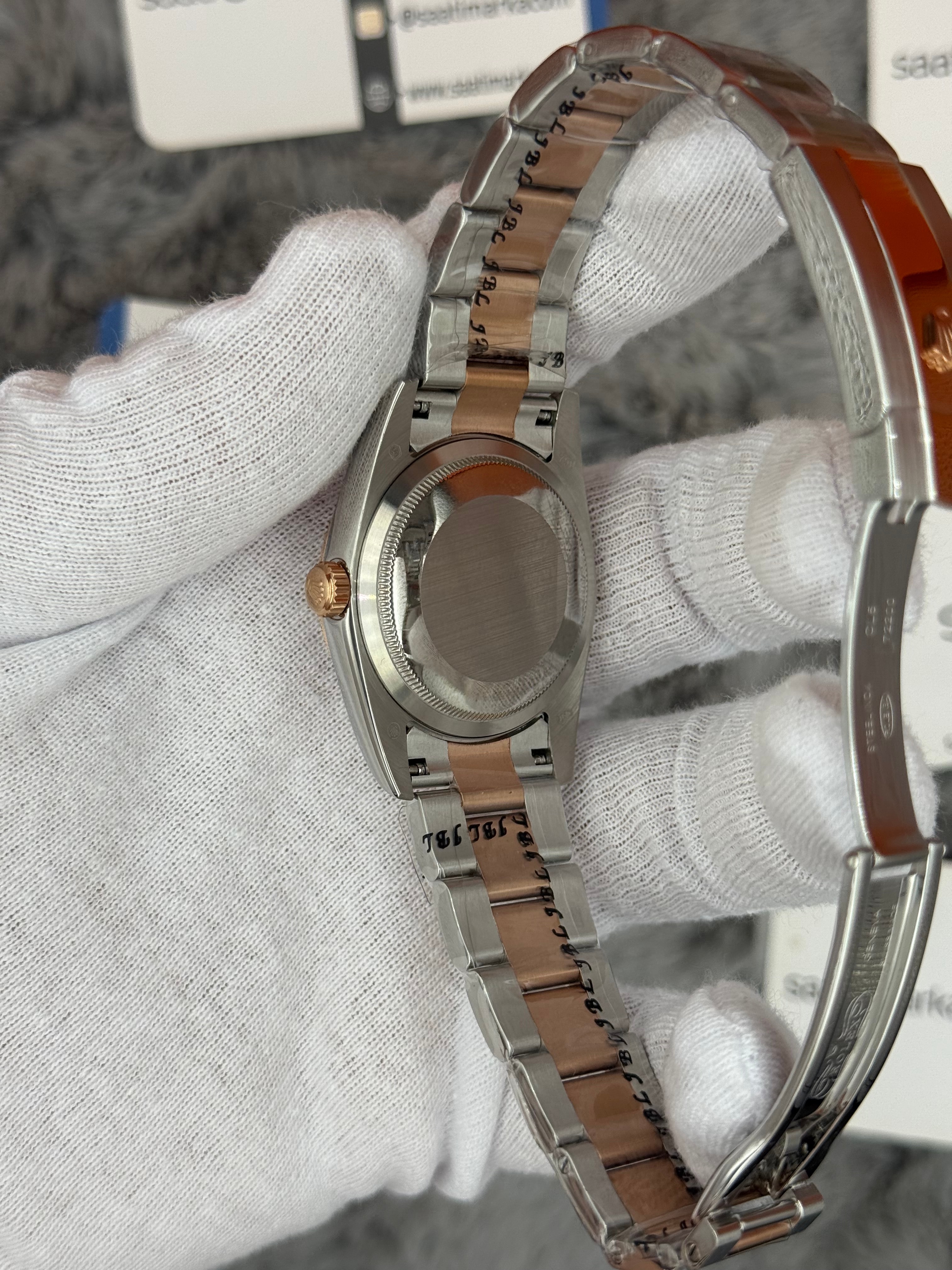 ROLEX Datejust 36mm beyaz baget taşlı kadran silver kasa rose silver oyster kordon 