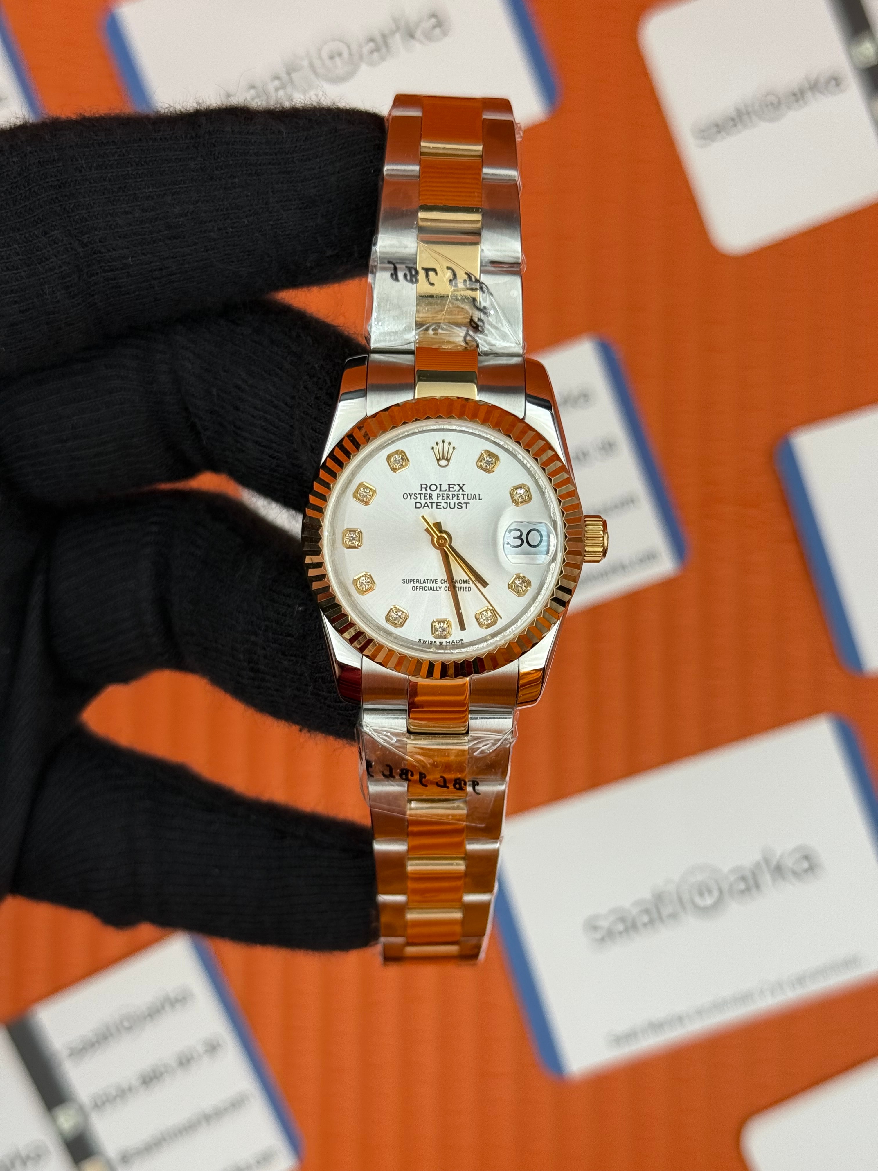 ROELX datejust 31mm beyaz baget taşlı kadran gold silver oyster kordon