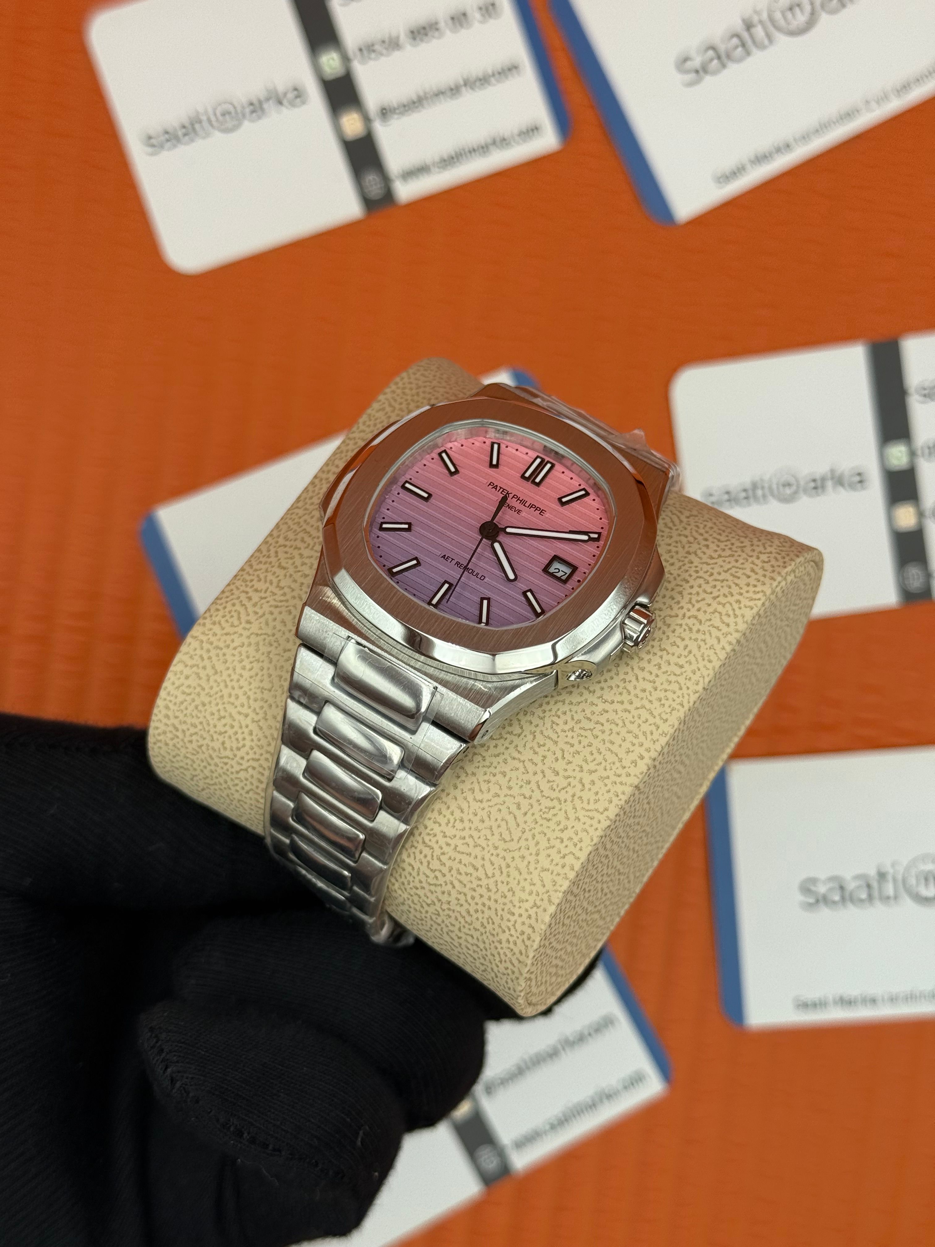 PATEK PHILIPPE nautilus pink dial silver kasa kordon