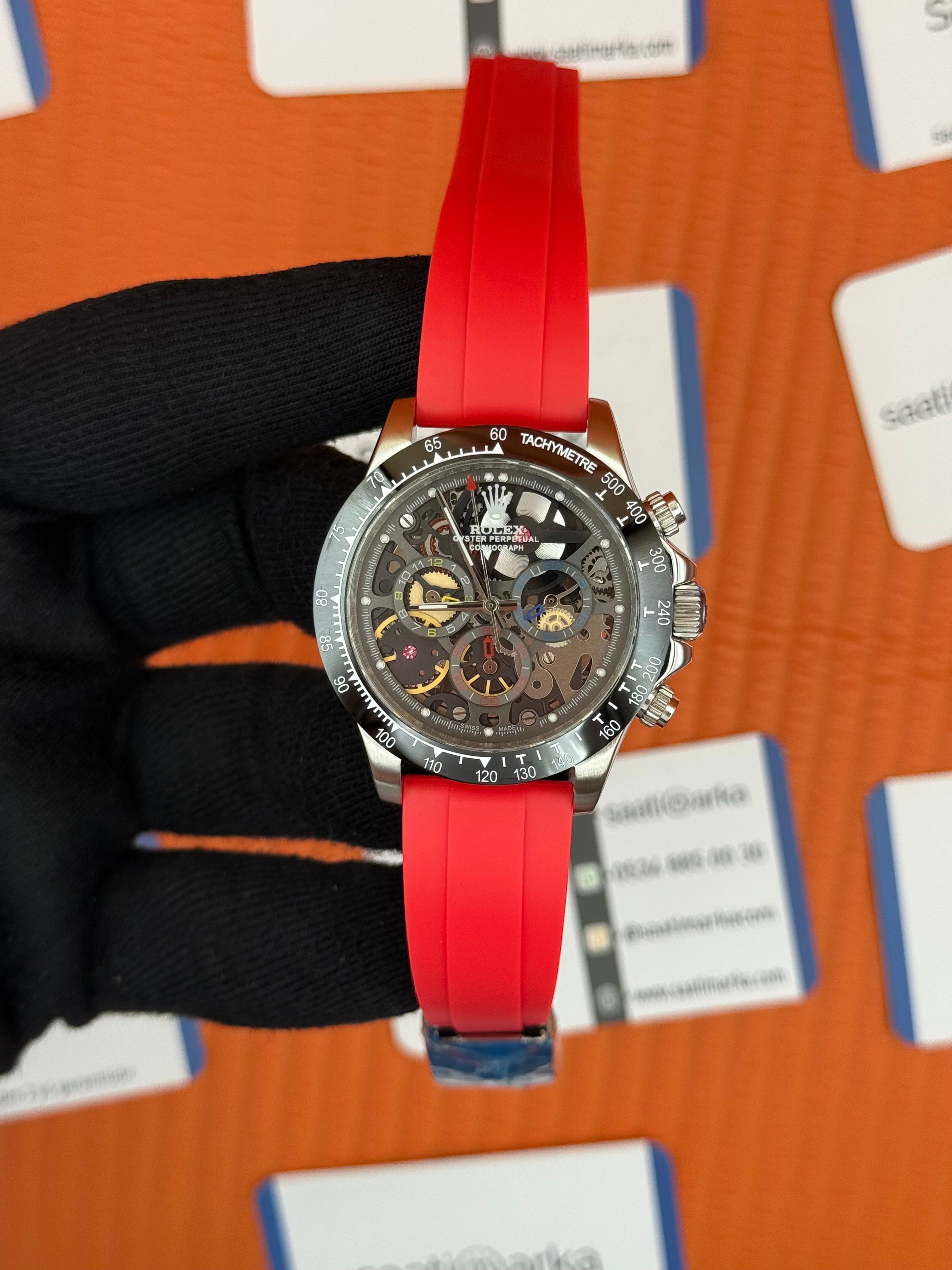 ROLEX Daytona juan pablo montoya kauçuk kırmızı kordon silver kasa