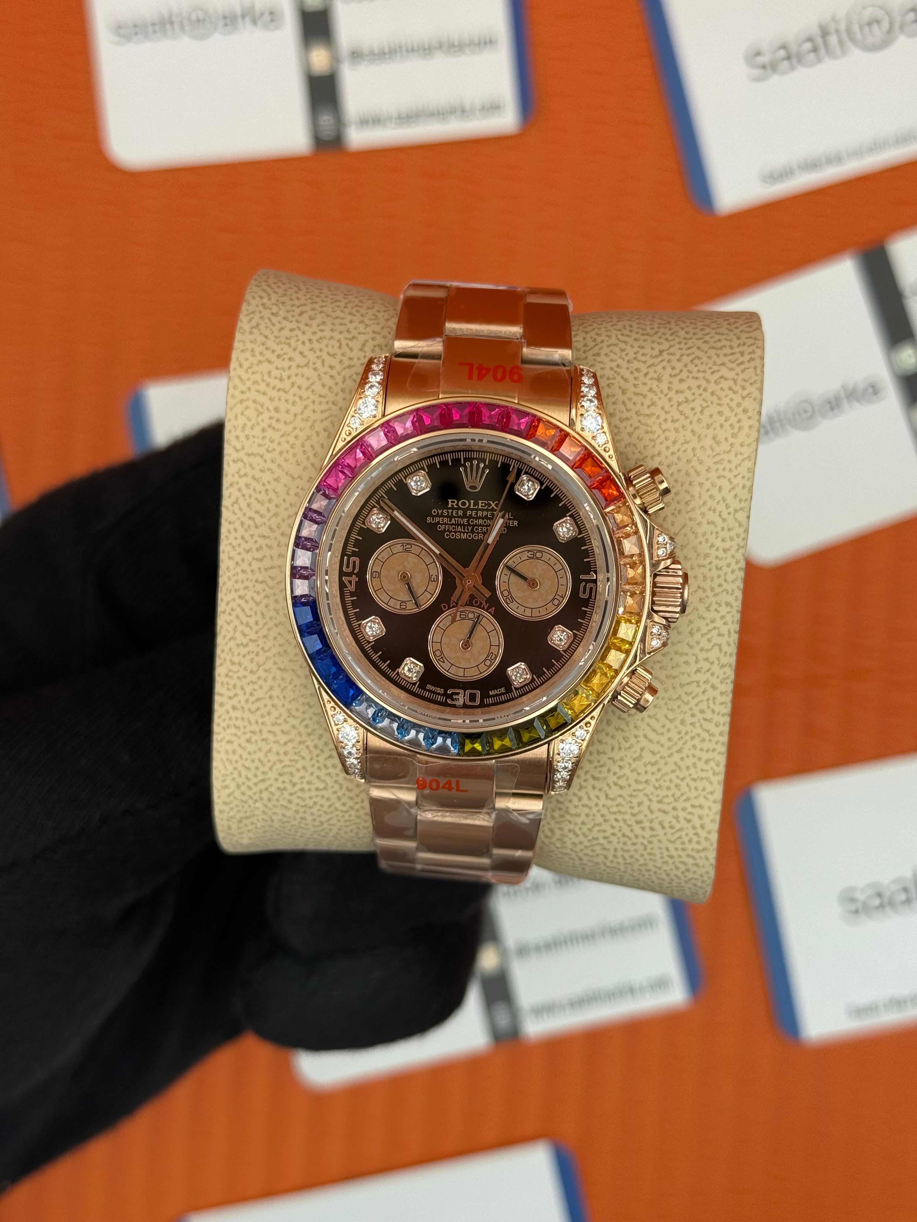 ROLEX Daytona rainbow bşack dial rose kasa-kordon
