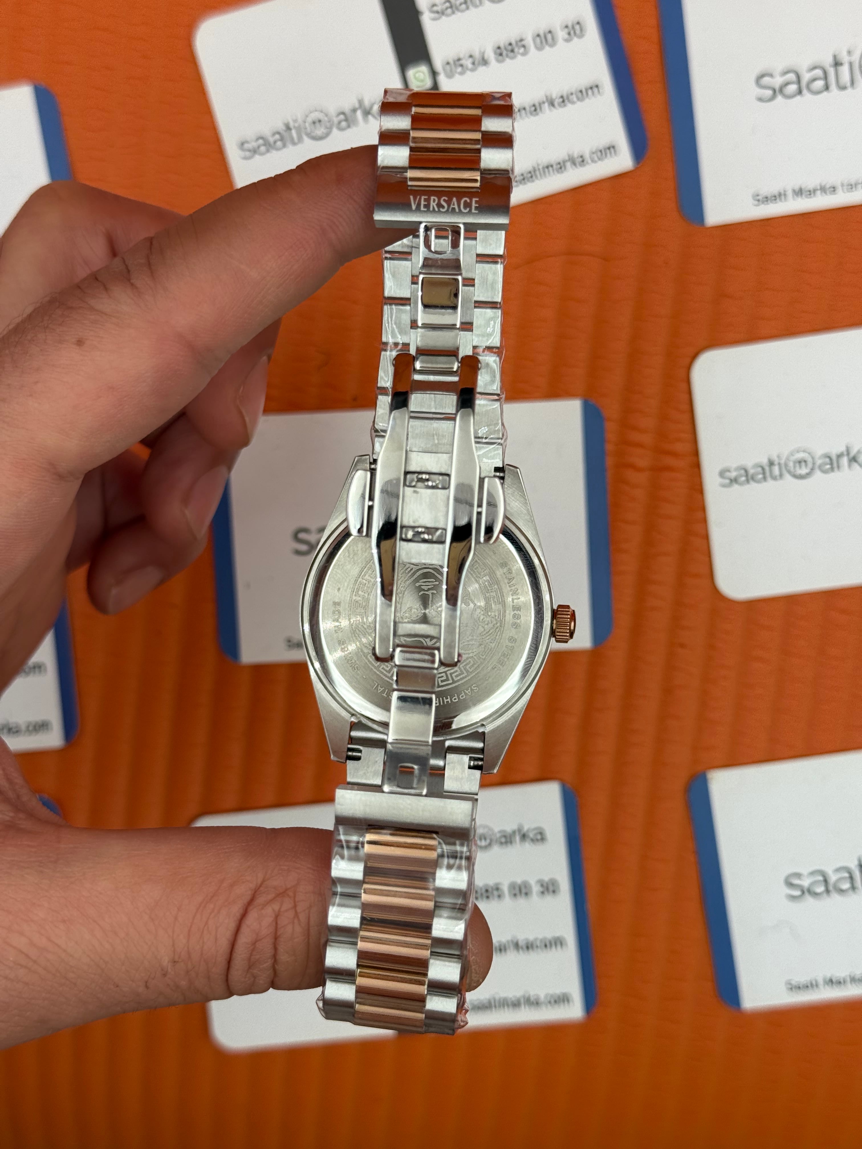 VERSACE  40mm lacivert kadran rose silver kasa kordon erkek kol saati