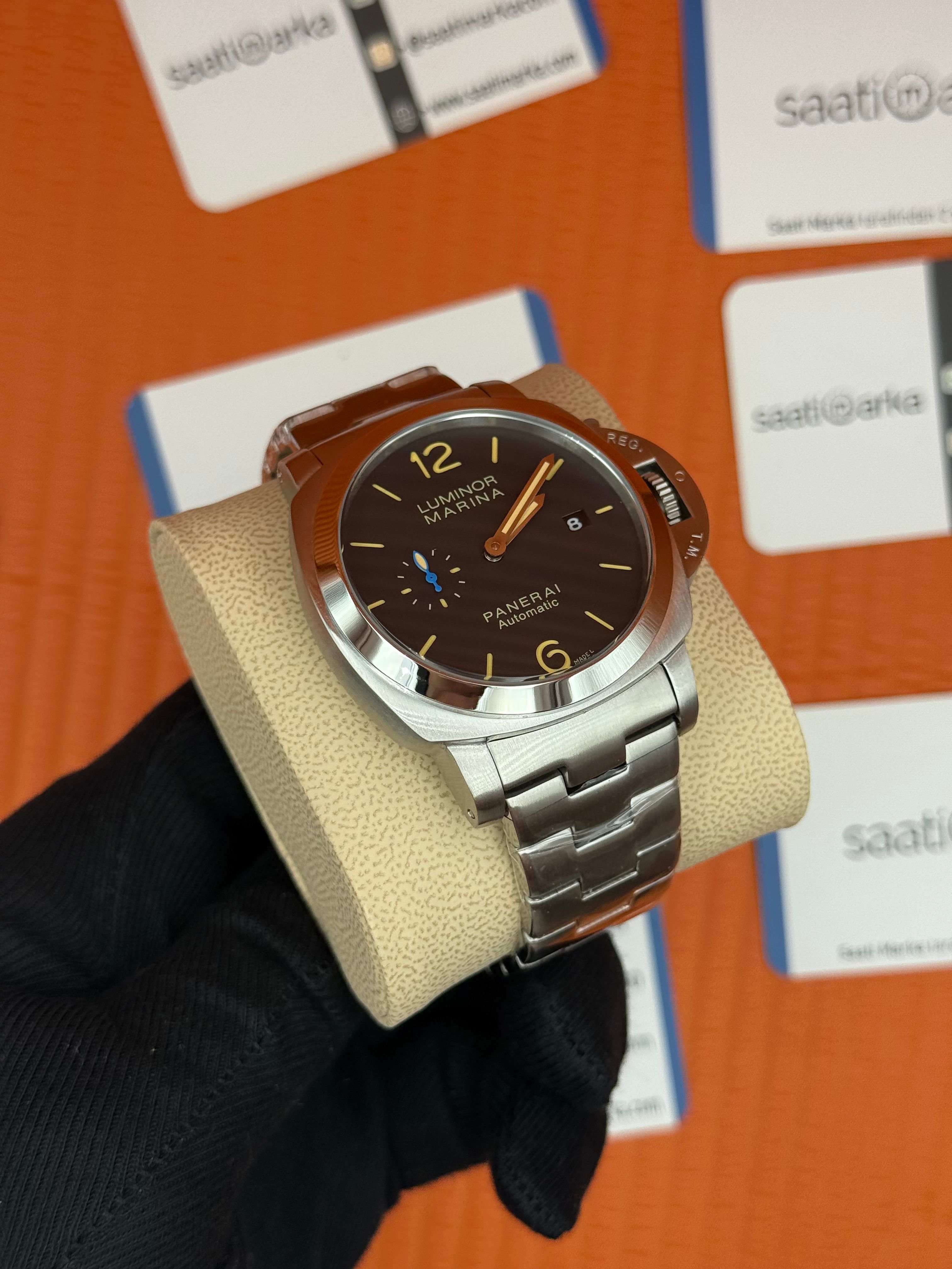 PANERAI luminor silver kasa kordo  siyah kadran sarı index 