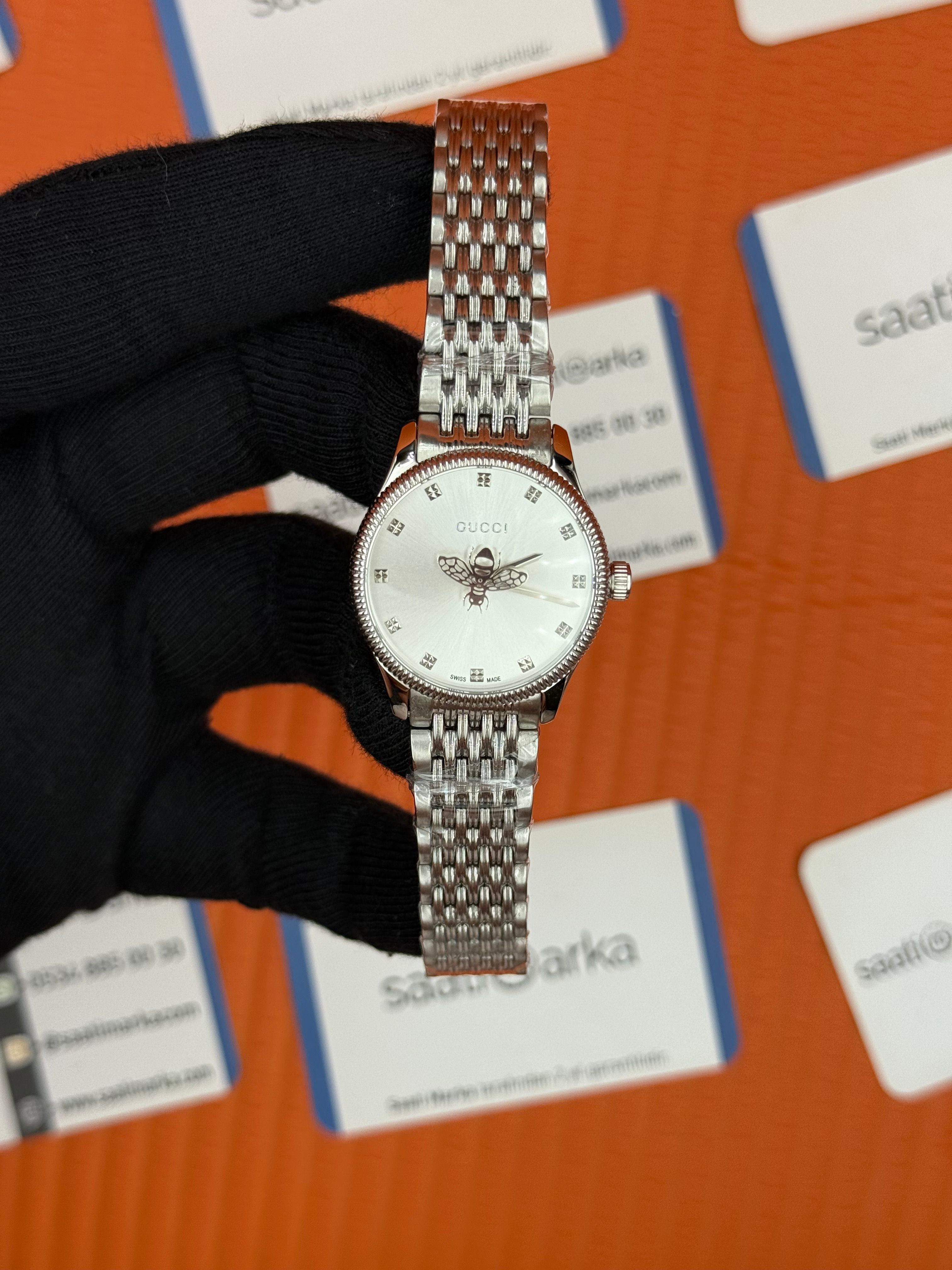 GUCCI YA1264153 beyaz kadran silver kasa kordon kadın kol saati