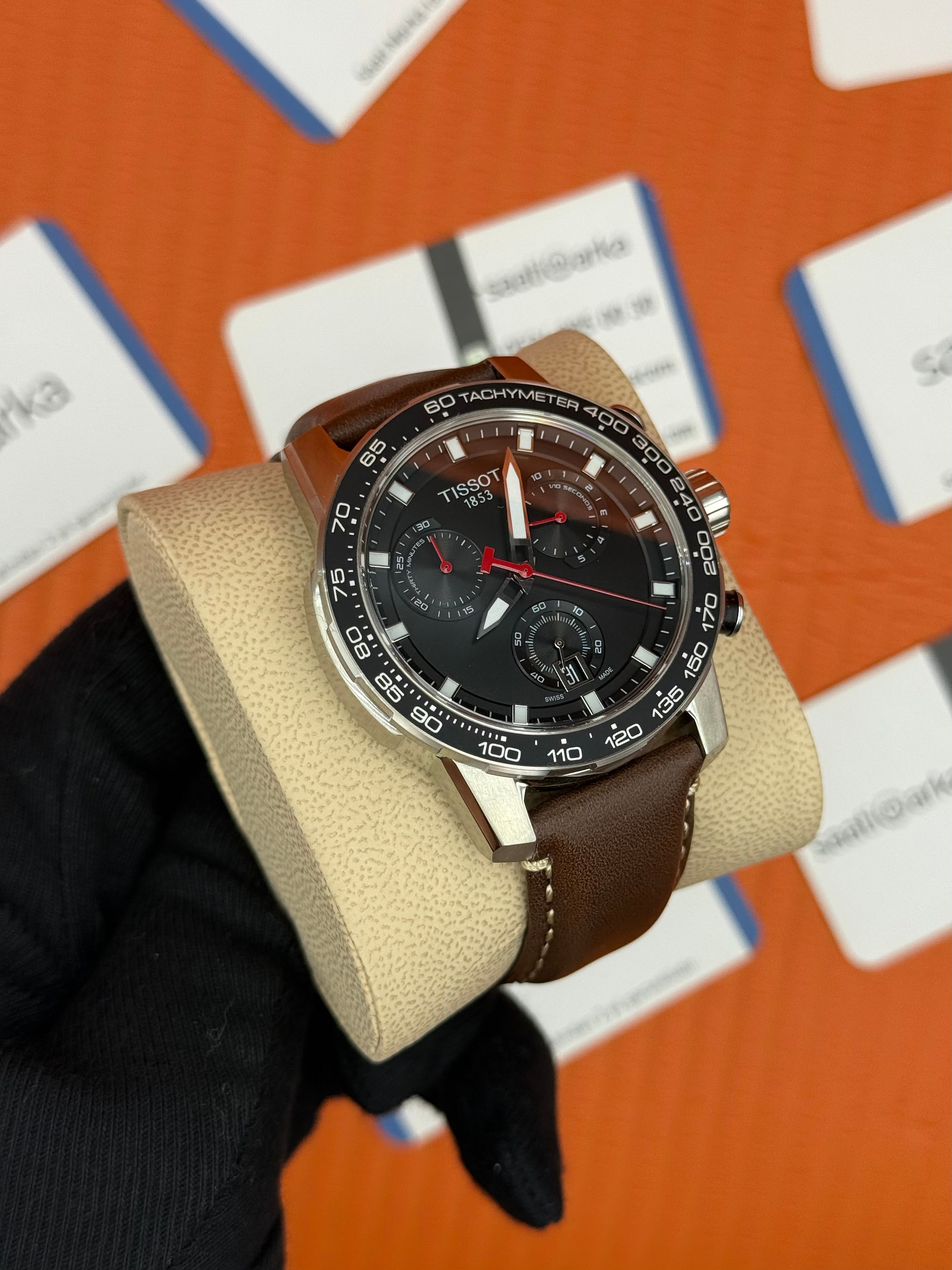 TISSOT kahverengi deri kordon silver kasa siyah kadran erkek kol saati