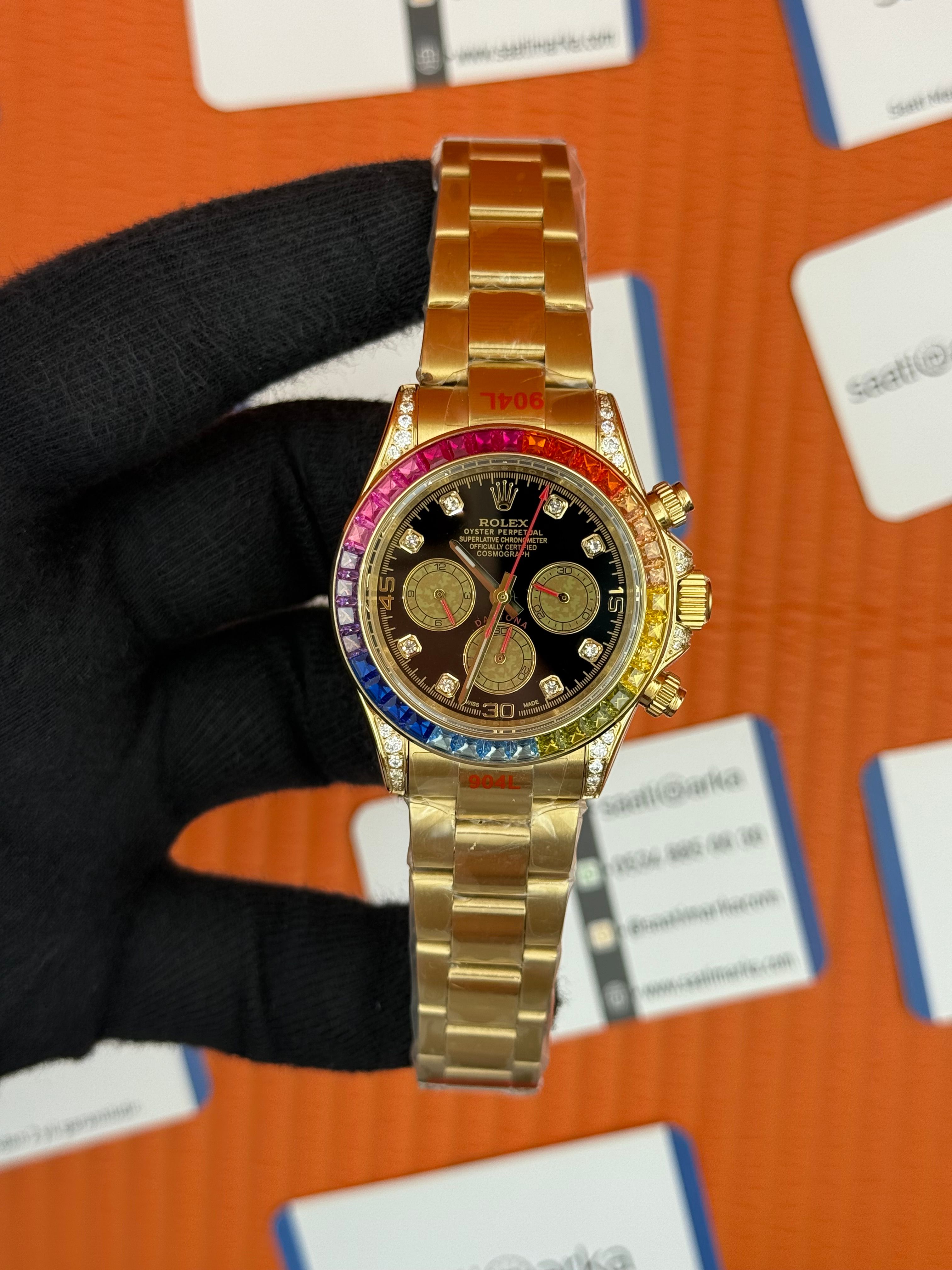 ROLEX Daytona rainbow black dial gold kasa-kordon