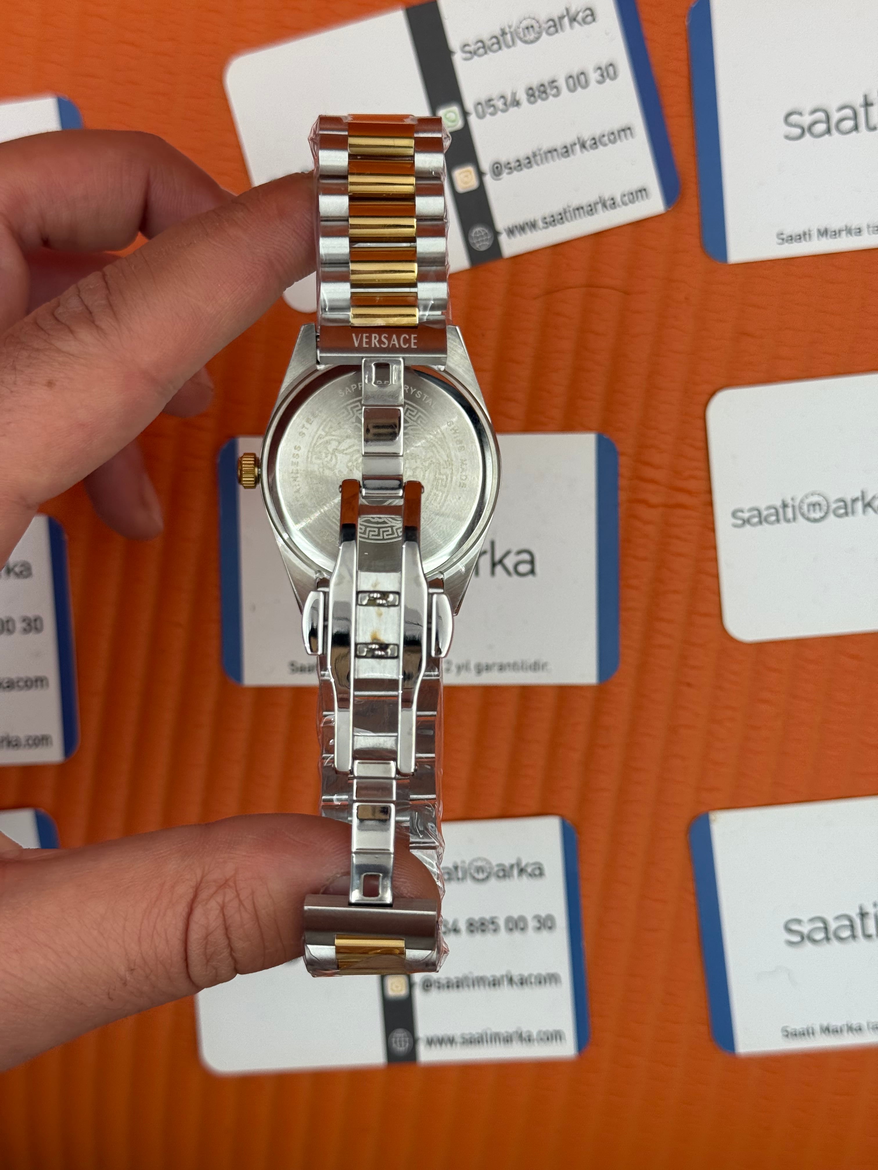 VERSACE 40mm gold kadran gold silver kasa kordon erkek kol saati