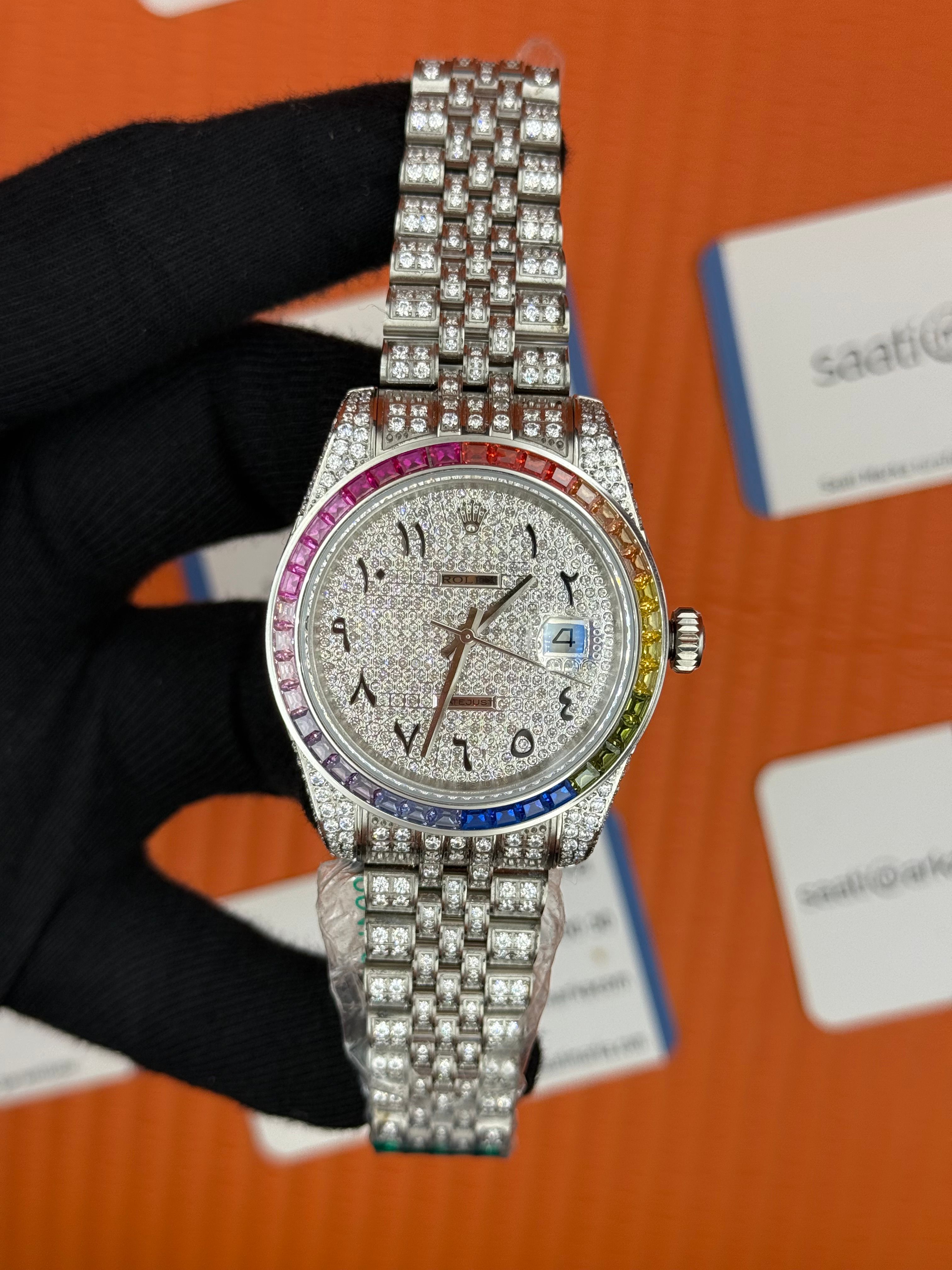 ROLEX Datejust arabic dial full diamond 41mm silver