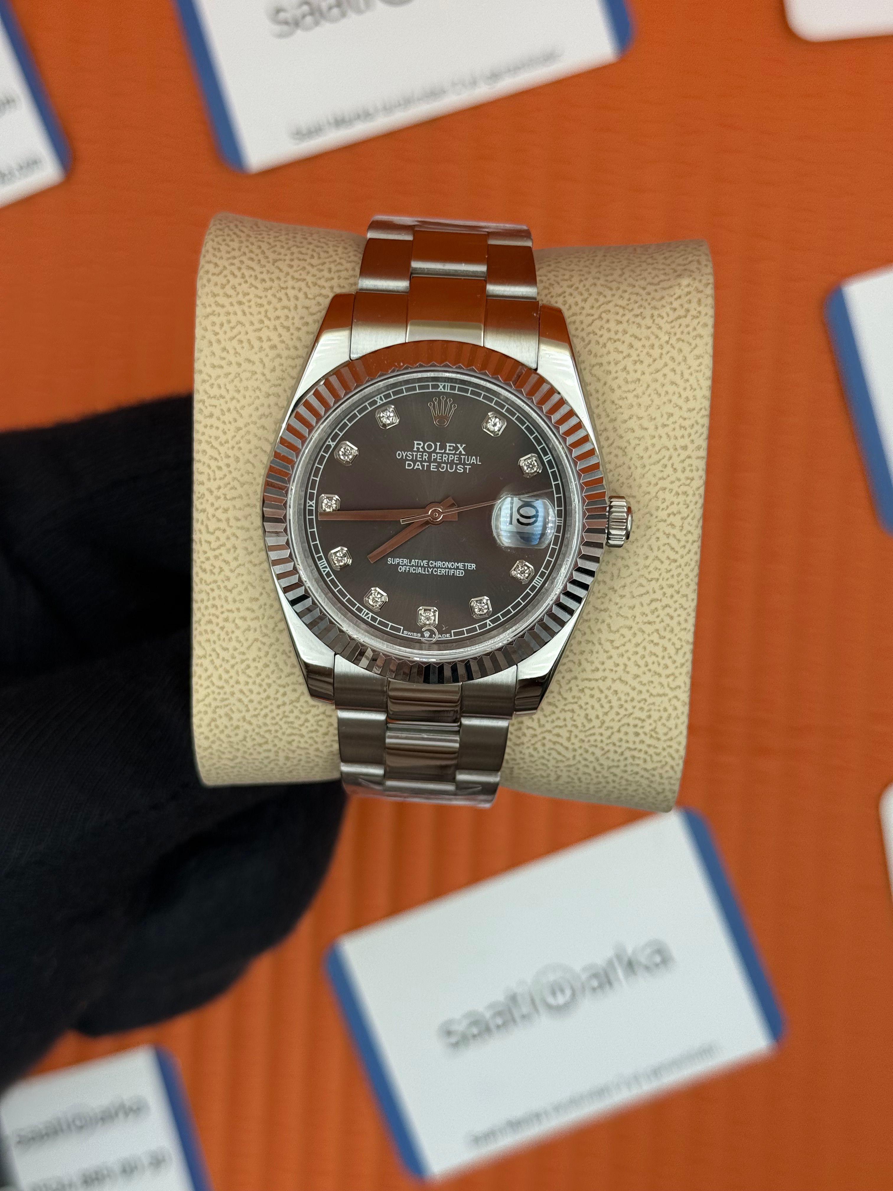 ROLEX Datejust baget taşlı grey dial silver oyster kordon