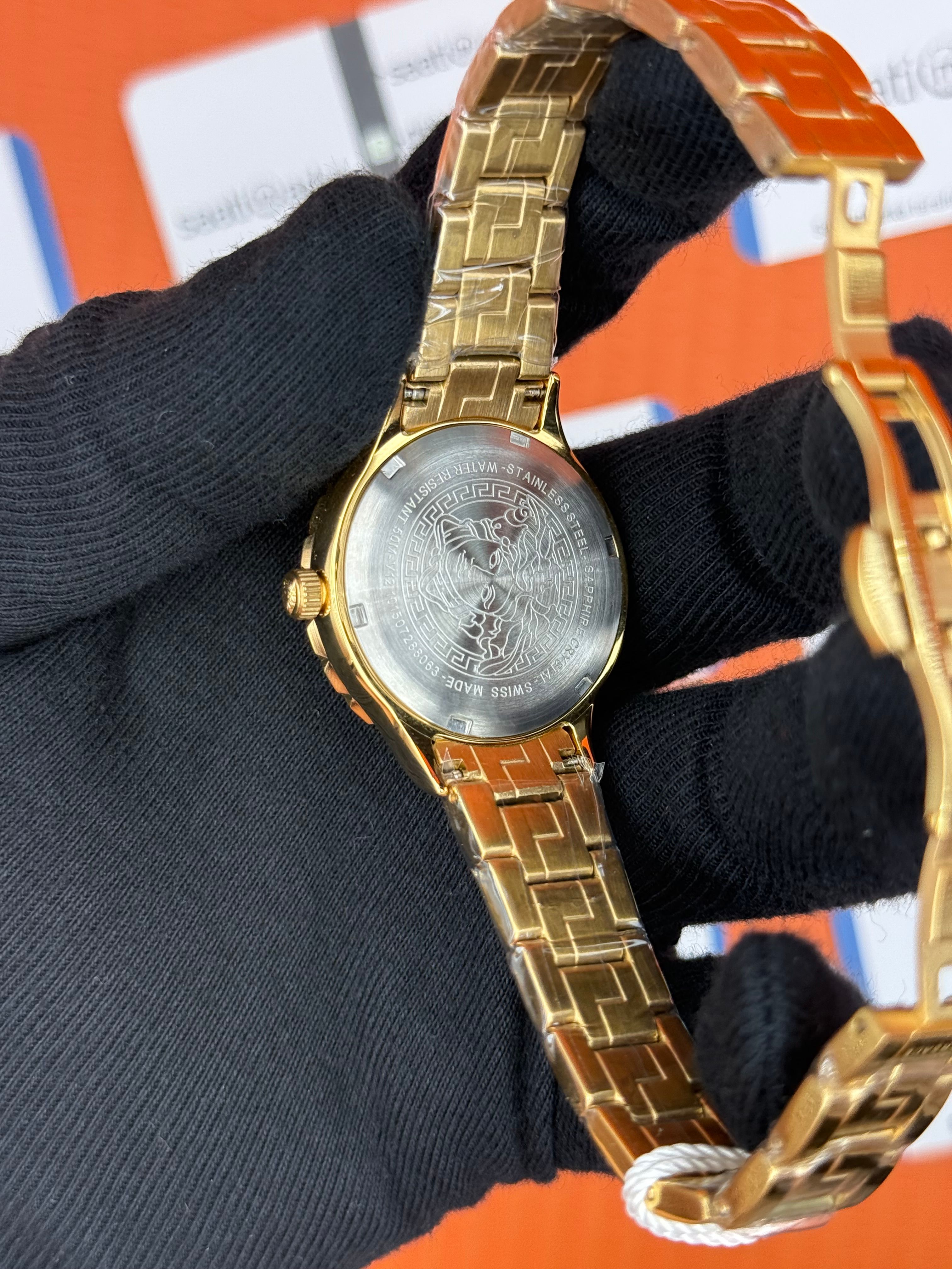 VERSACE mavi kadran gold kasa kordon kadın kol saati