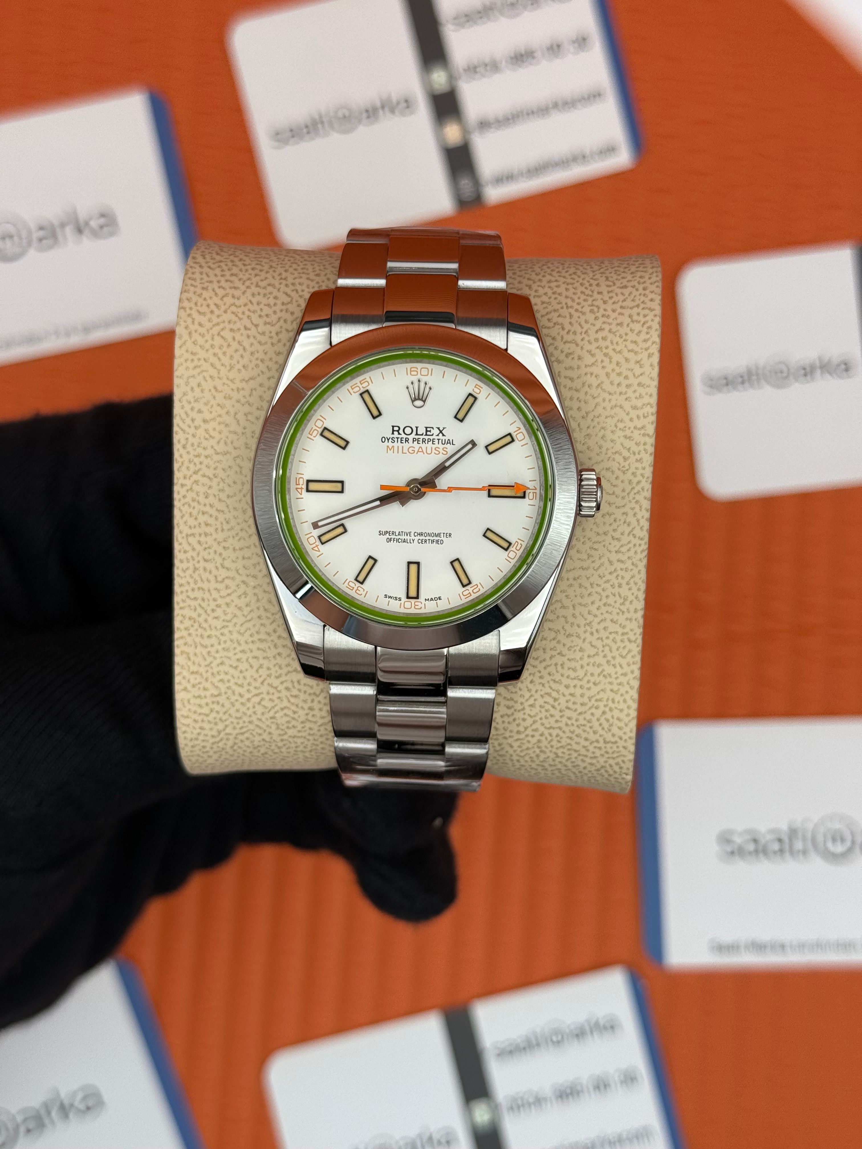 ROLEX Milgauss beyaz kadran silver kasa-kordon