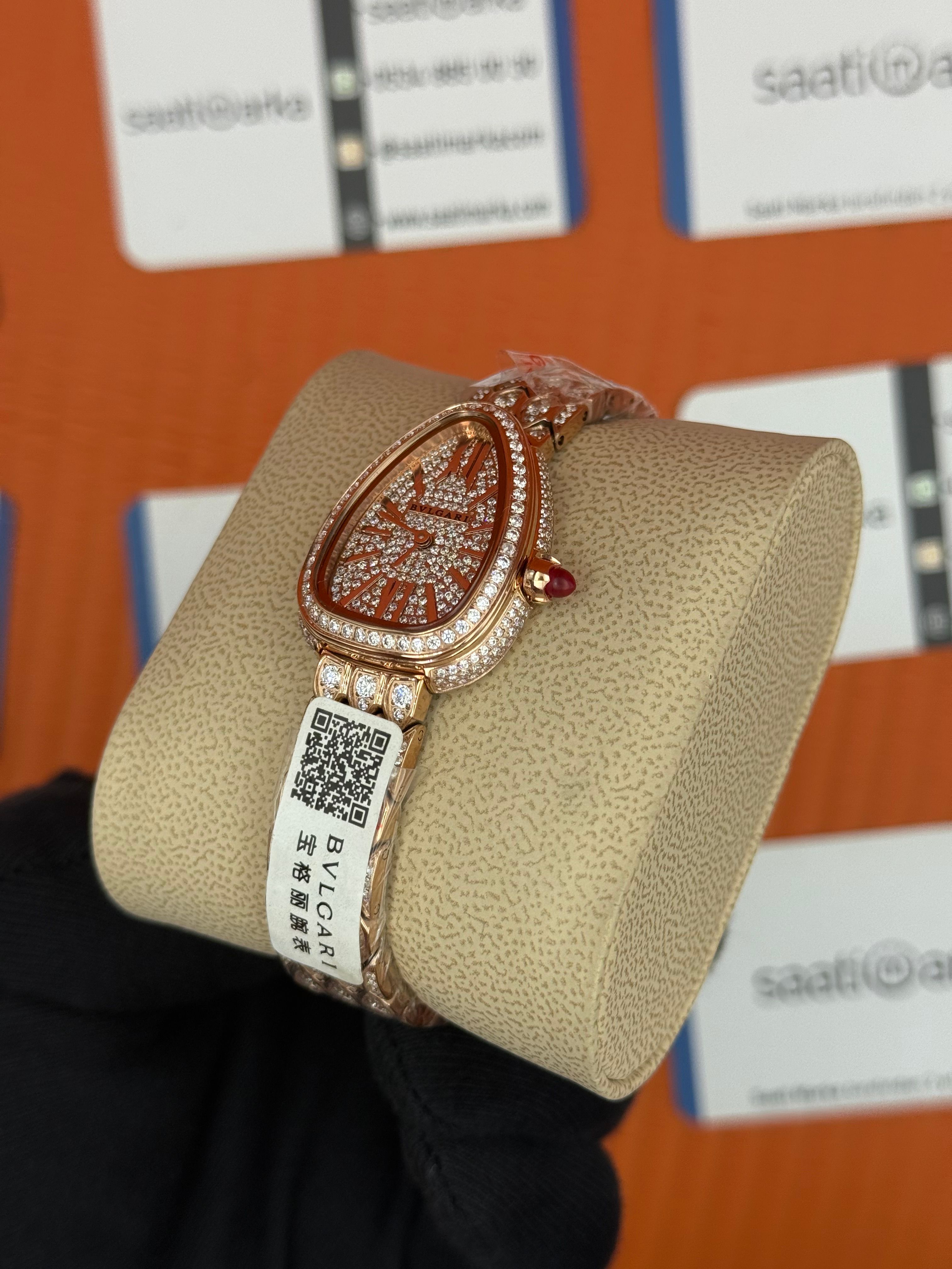 BVLGARİ serpenti seduttori full diamond rose kasa kordon kadın kol saati