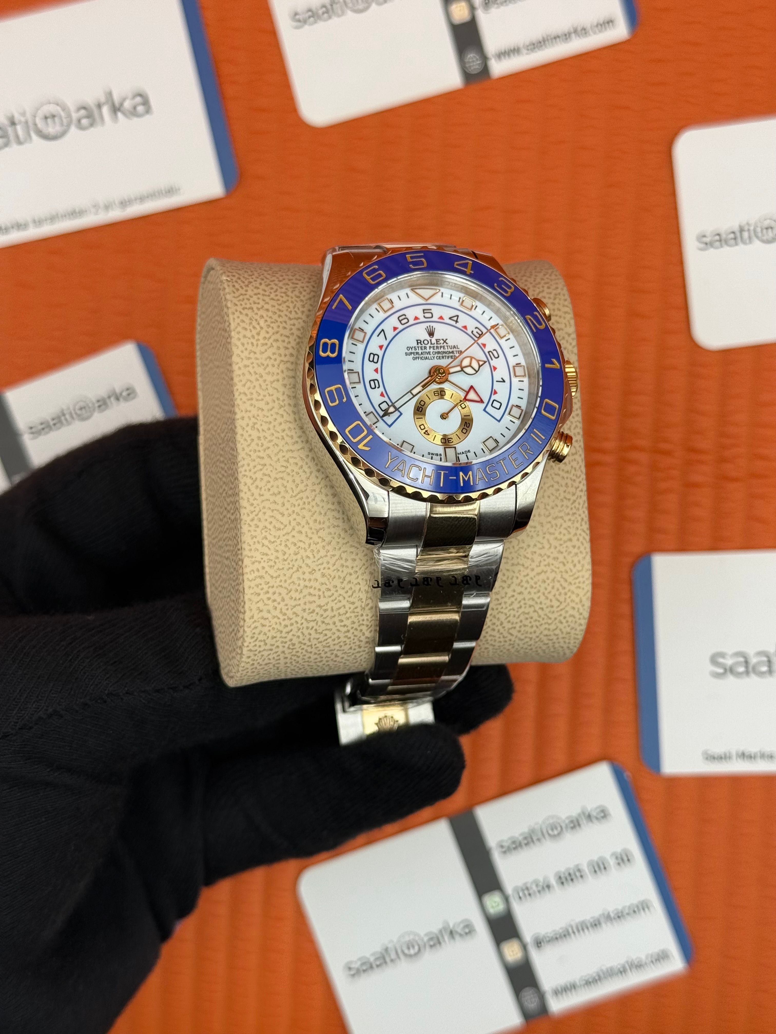 ROLEX Yacht Master white dial blue bezel gold silver kasa-kordon