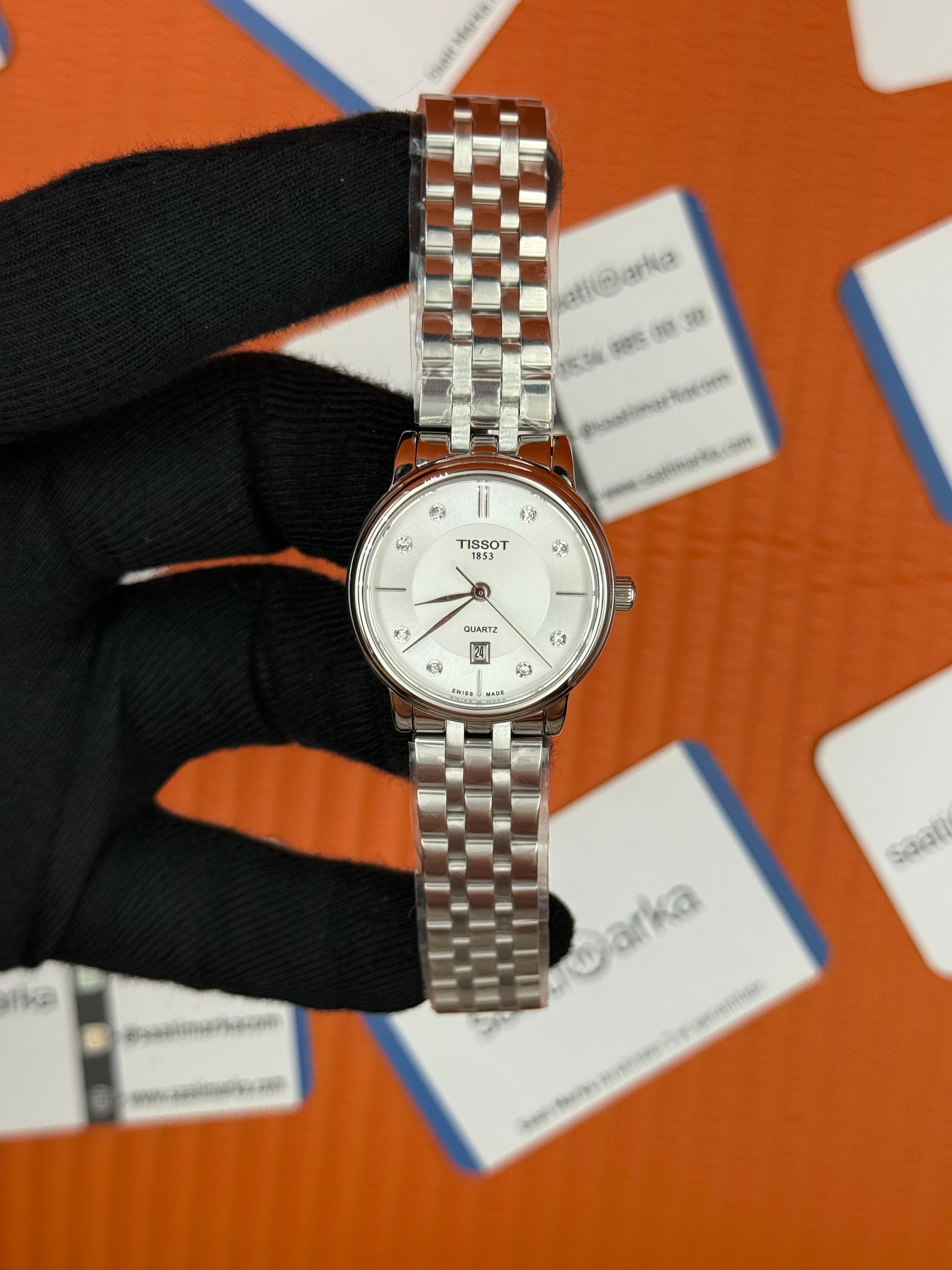 TISSOT beyaz baget taşllı kadran silver kasa kordon kadın kol saati