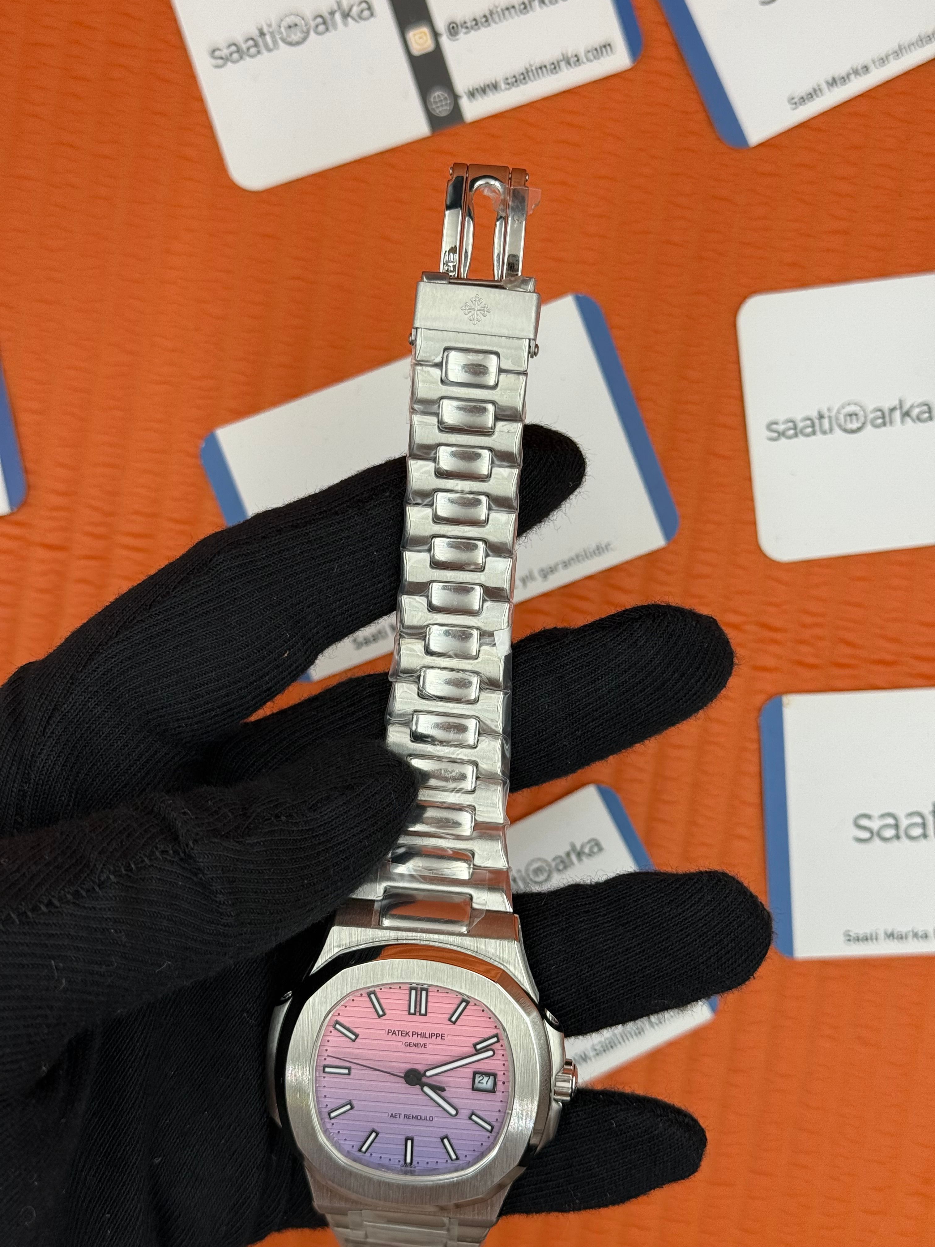 PATEK PHILIPPE nautilus pink dial silver kasa kordon