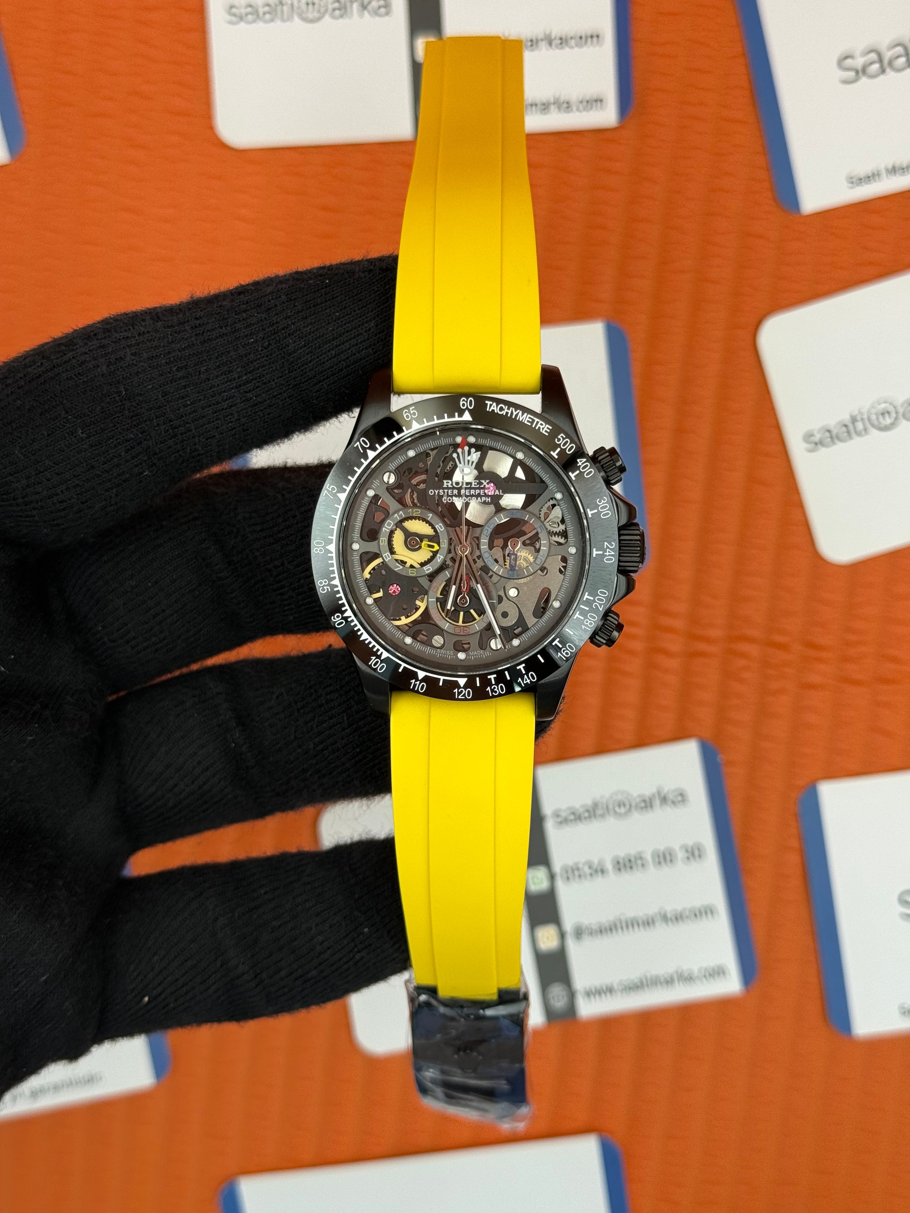 ROLEX Daytona juan pablo montoya sarı kauçuk kordon siyah kasa