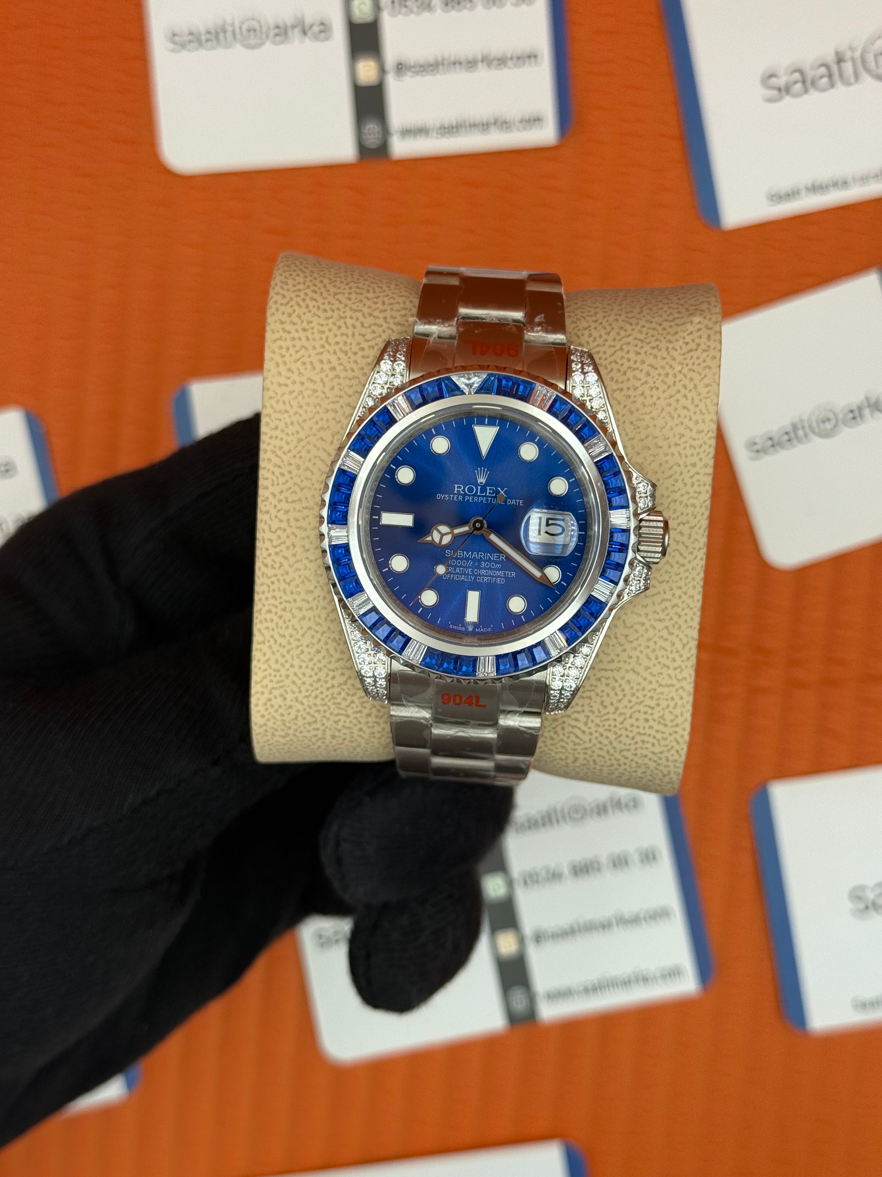 ROLEX Submariner taşlı bezel blue dial silver oyster kordon