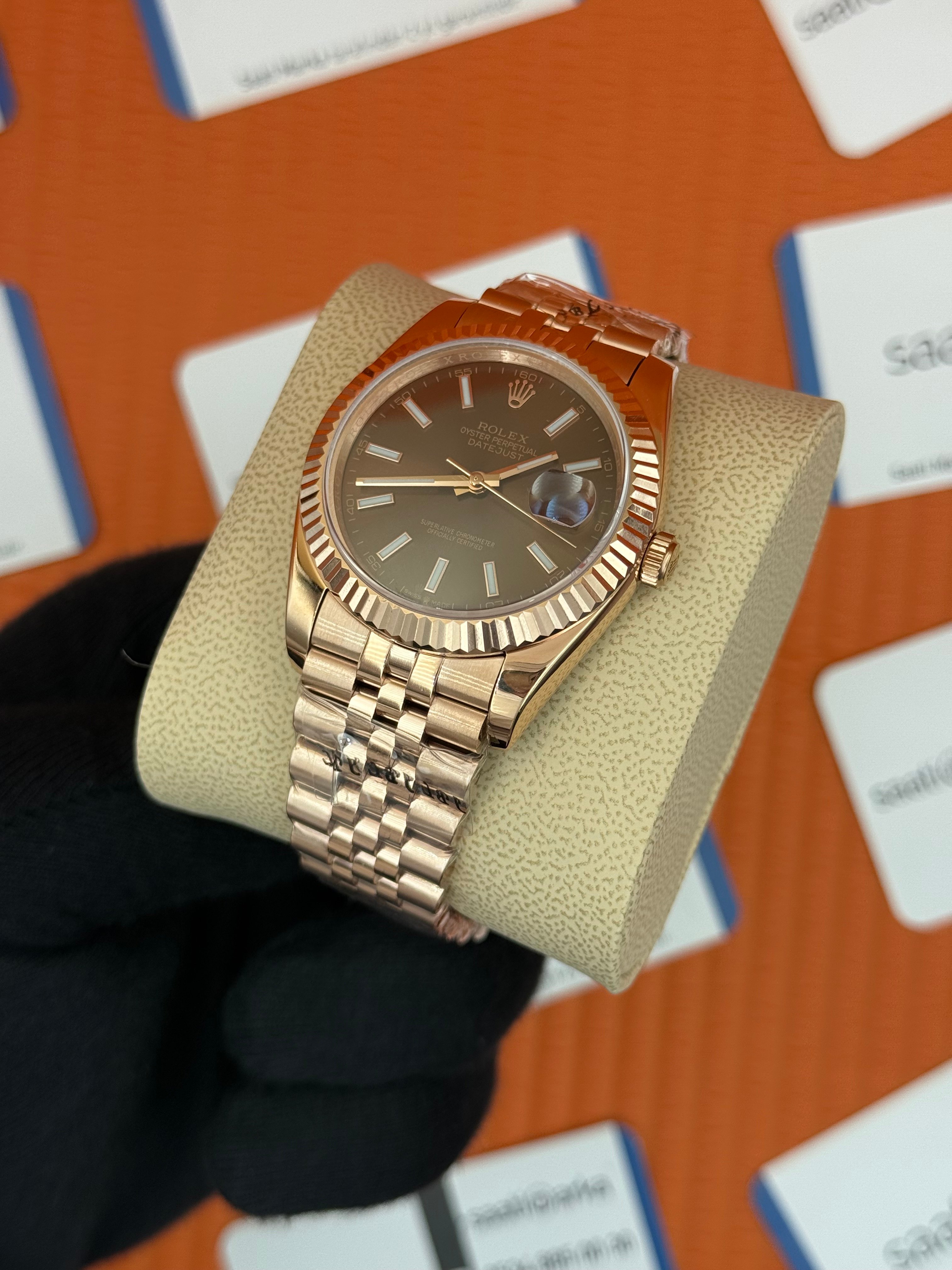 ROLEX Datejust chocolate dial rose jubilee kordon