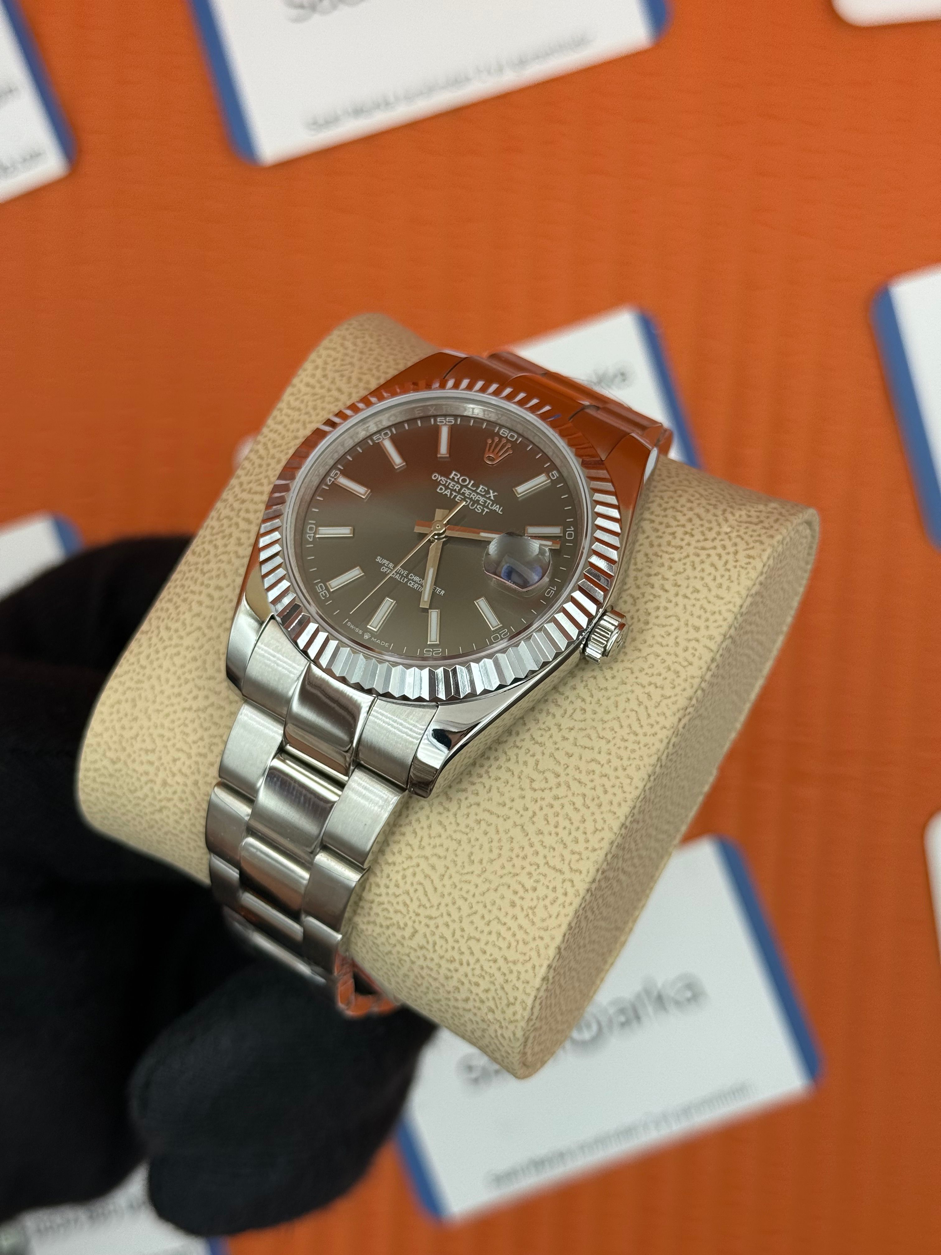 ROLEX Datejust grey dial silver oyster kordon