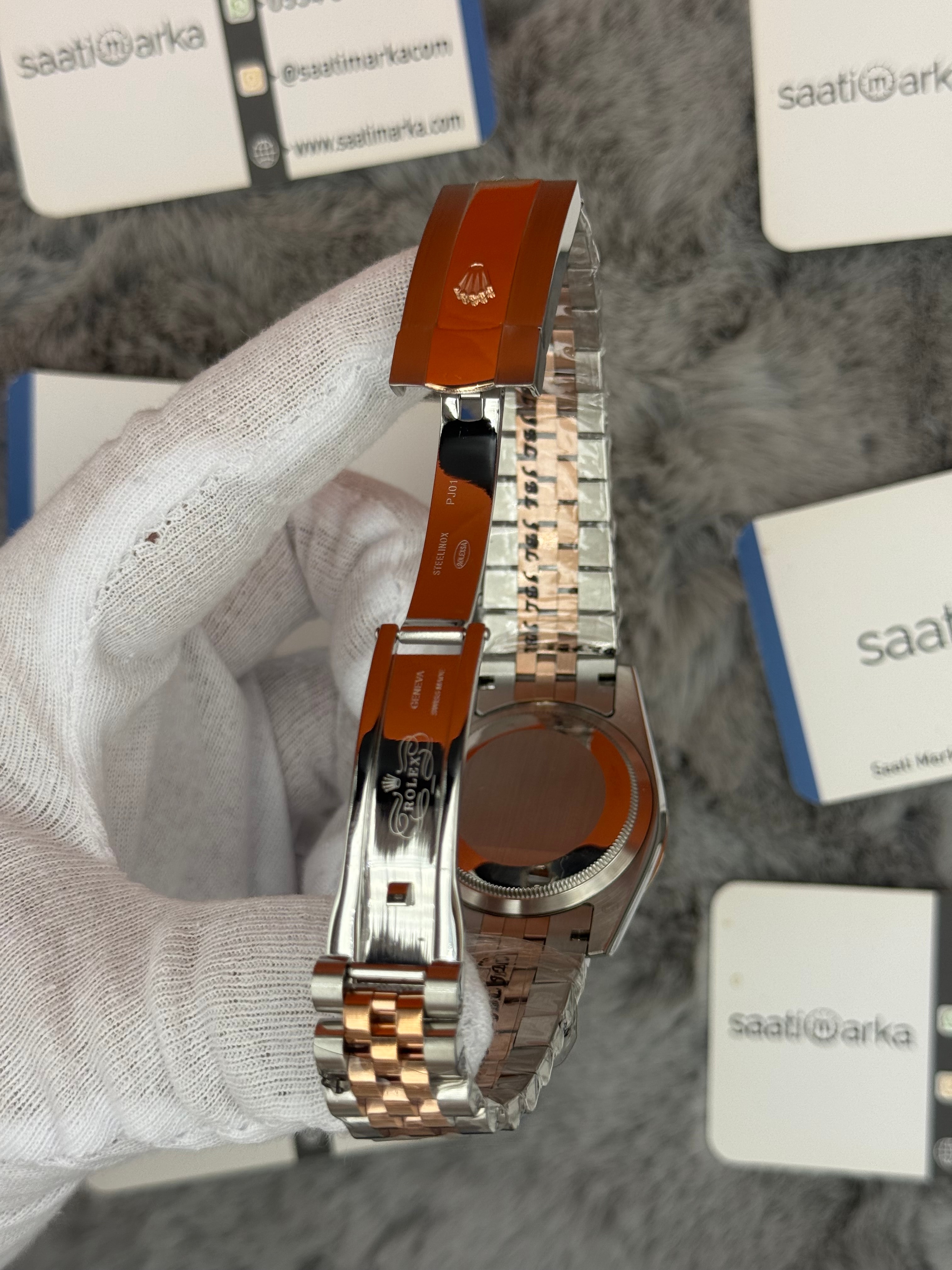 ROLEX Datejust 36mm beyaz kadran taşlı bezel silver kasa rose silver jubilee kordon