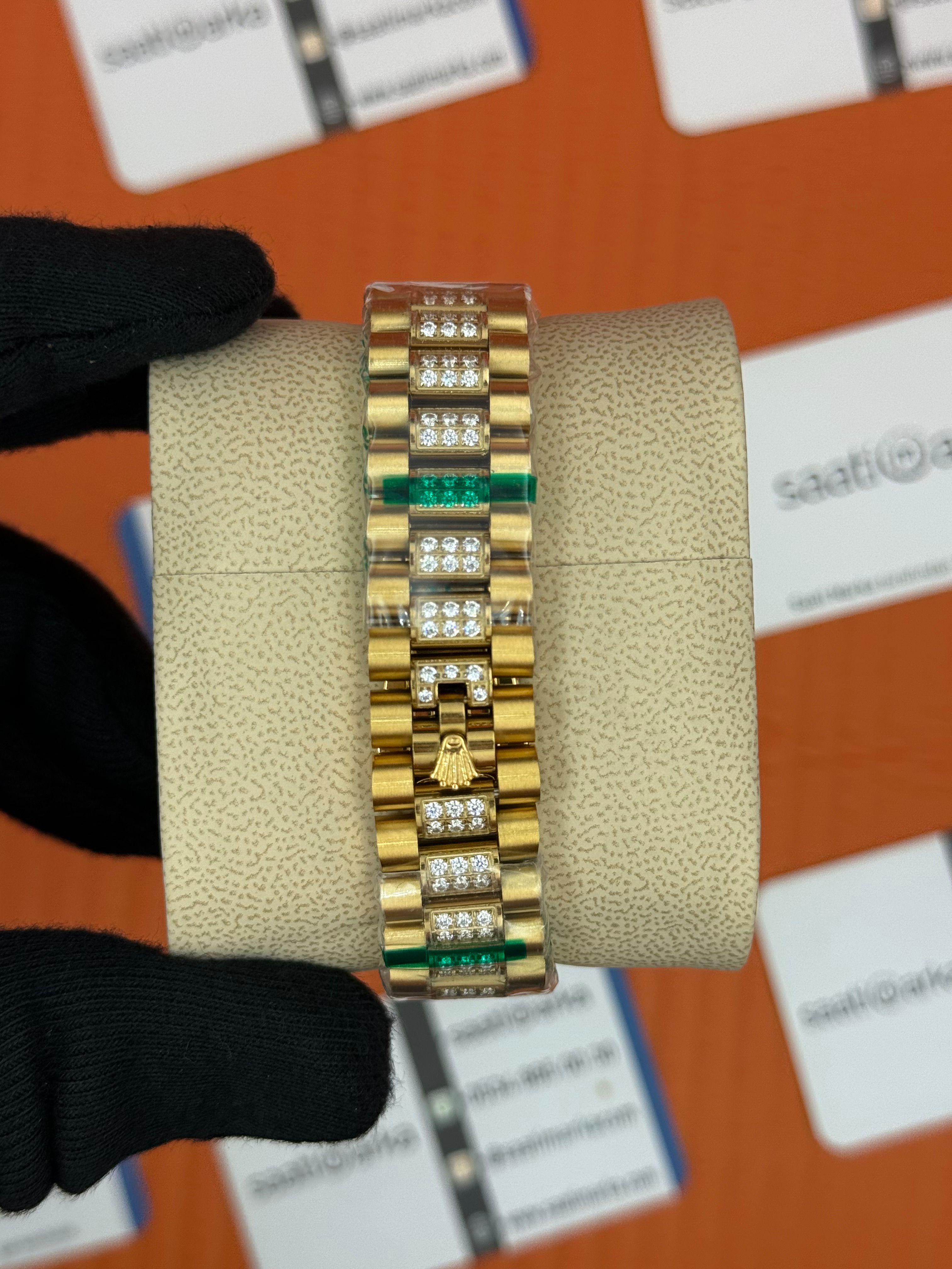ROLEX Datejust arap rakamlı kadran taşlı kasa kordon gold