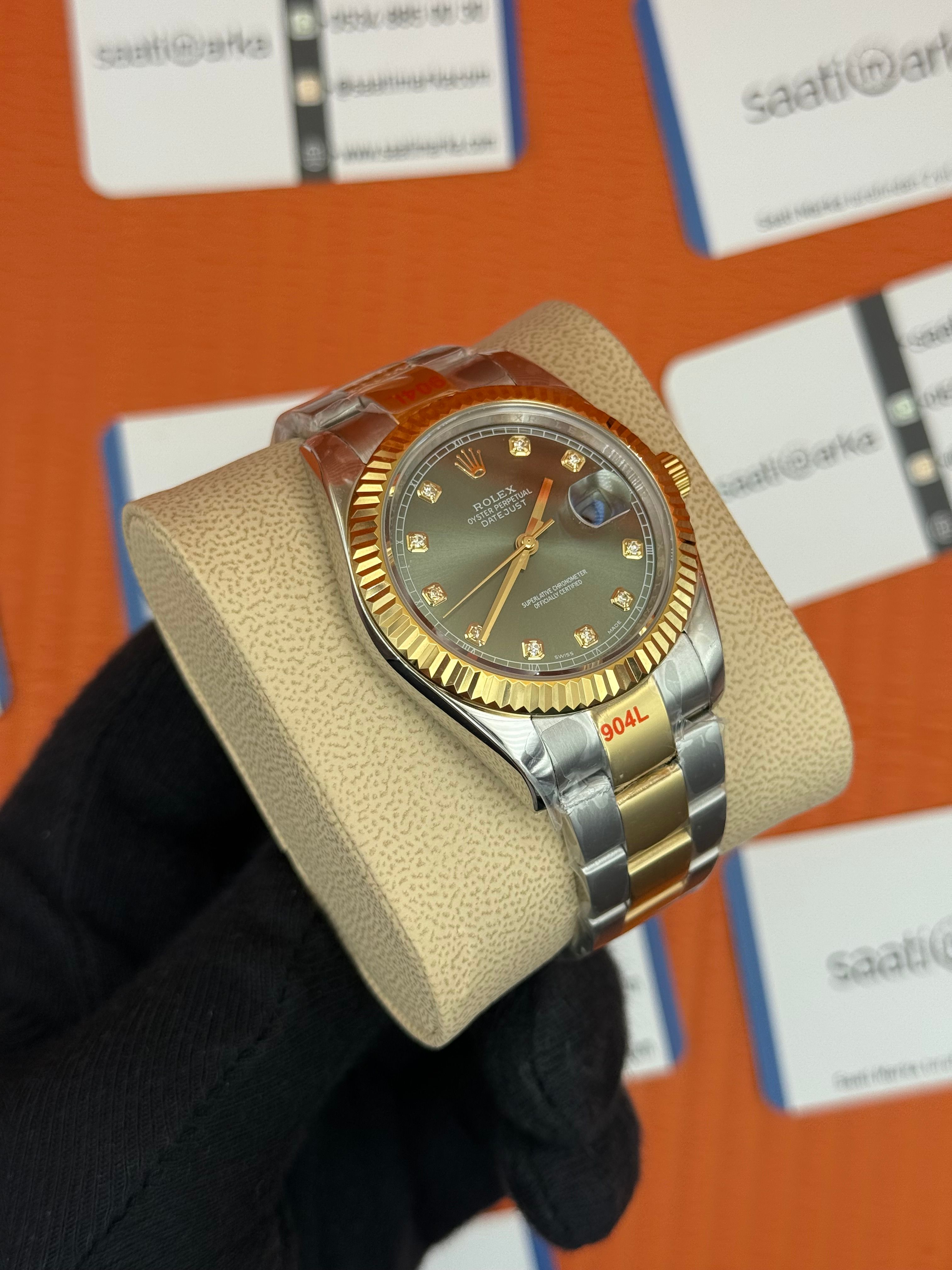ROLEX Datejust baget taşlı green dial gold-silver oyster kordon