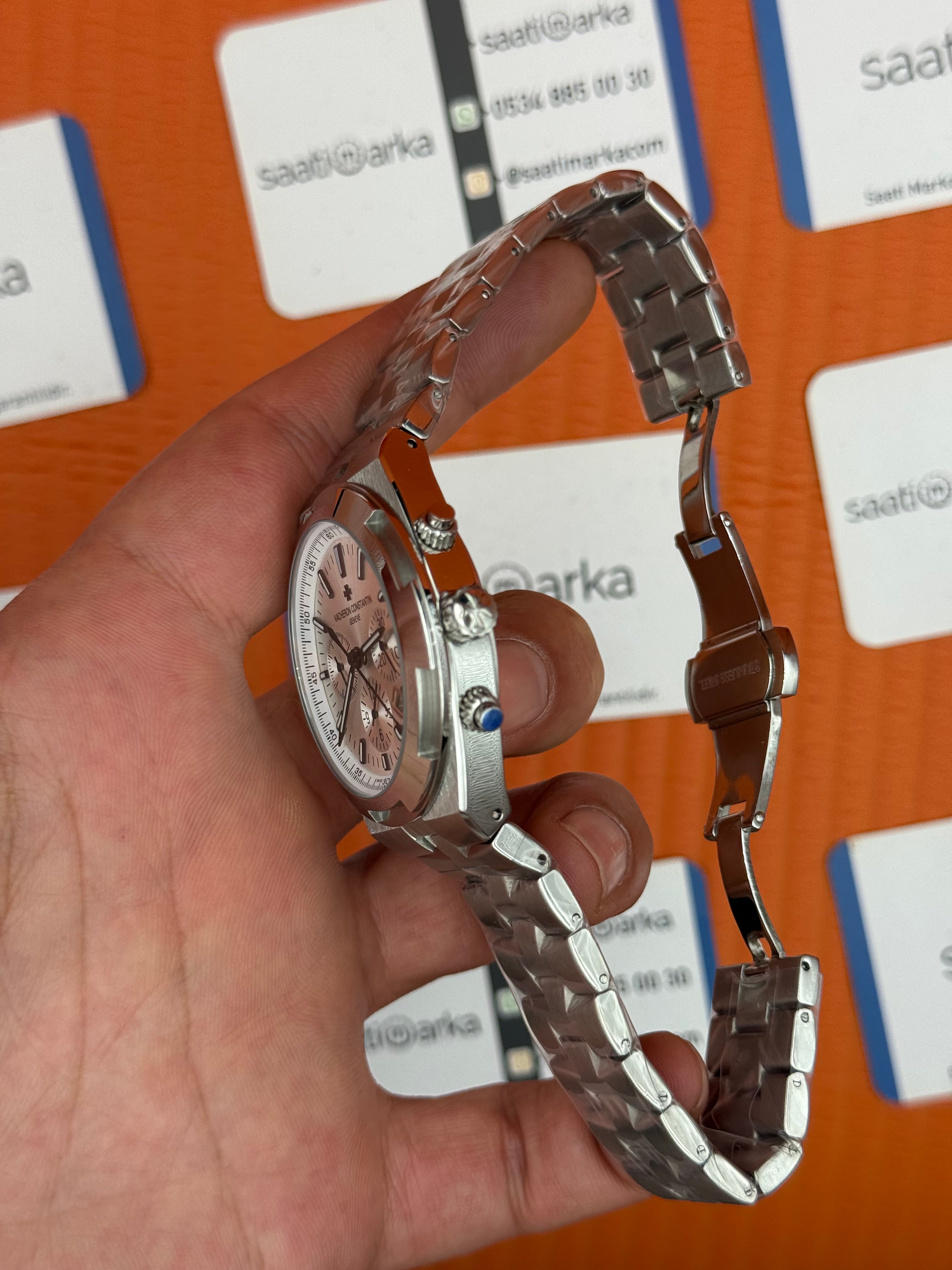 VACHERON CONSTANTIN overseas chronograph beyaz kadran silver kasa kordon erkek kol saati