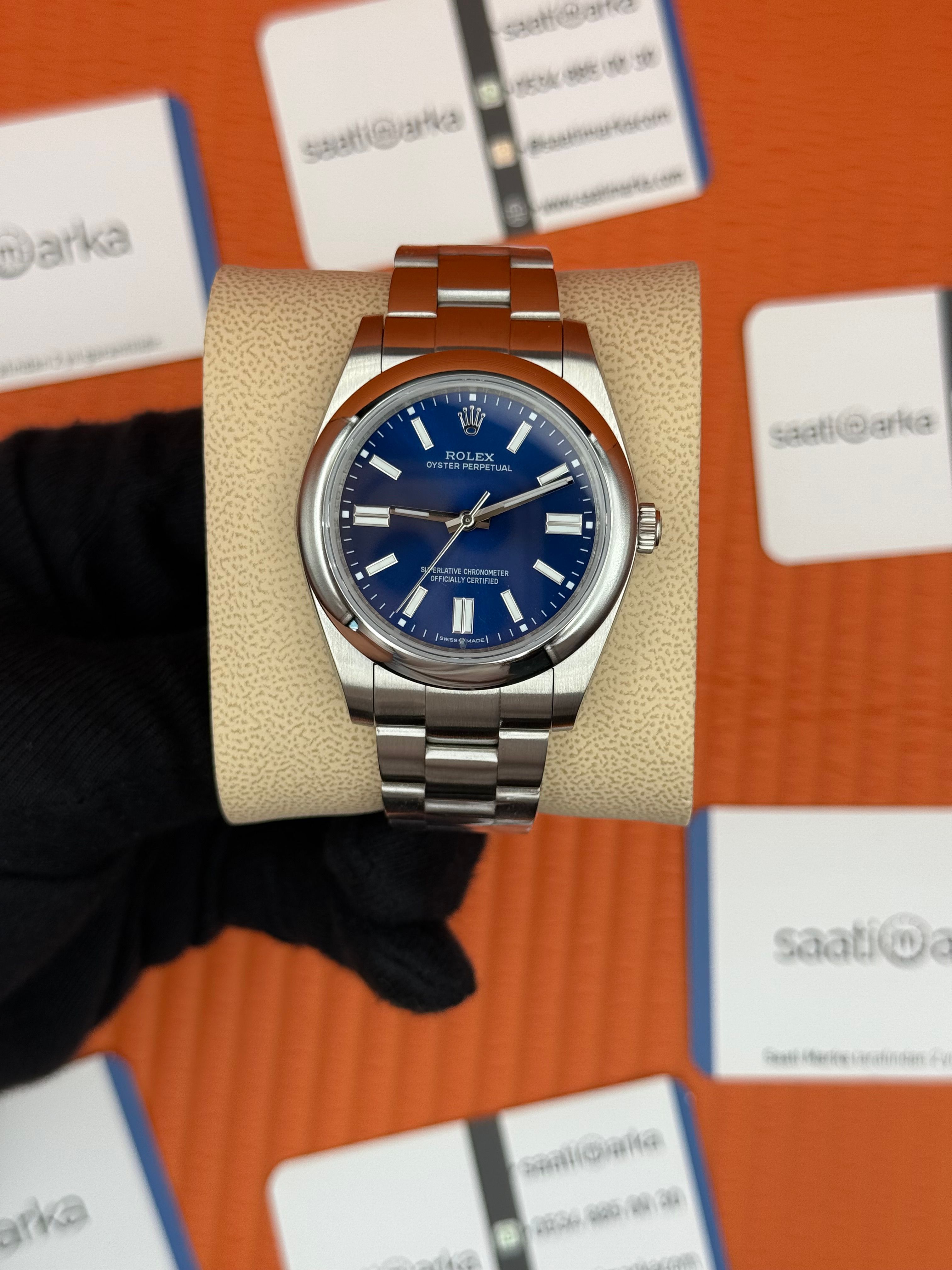 ROLEX OYSTER Perpetual blue dial silver kasa-kordon