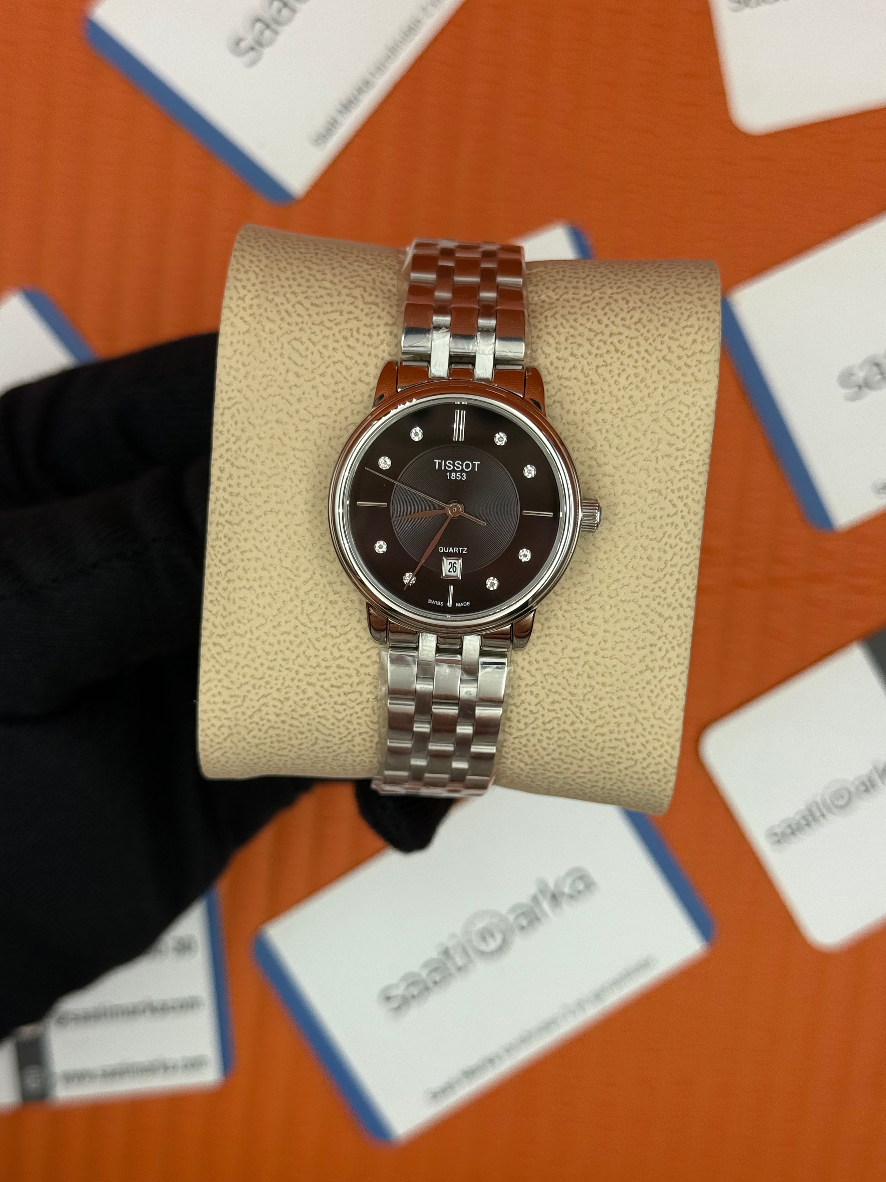 TISSOT siyah baget taşlı kadran silver kasa kordon kadın kol saati