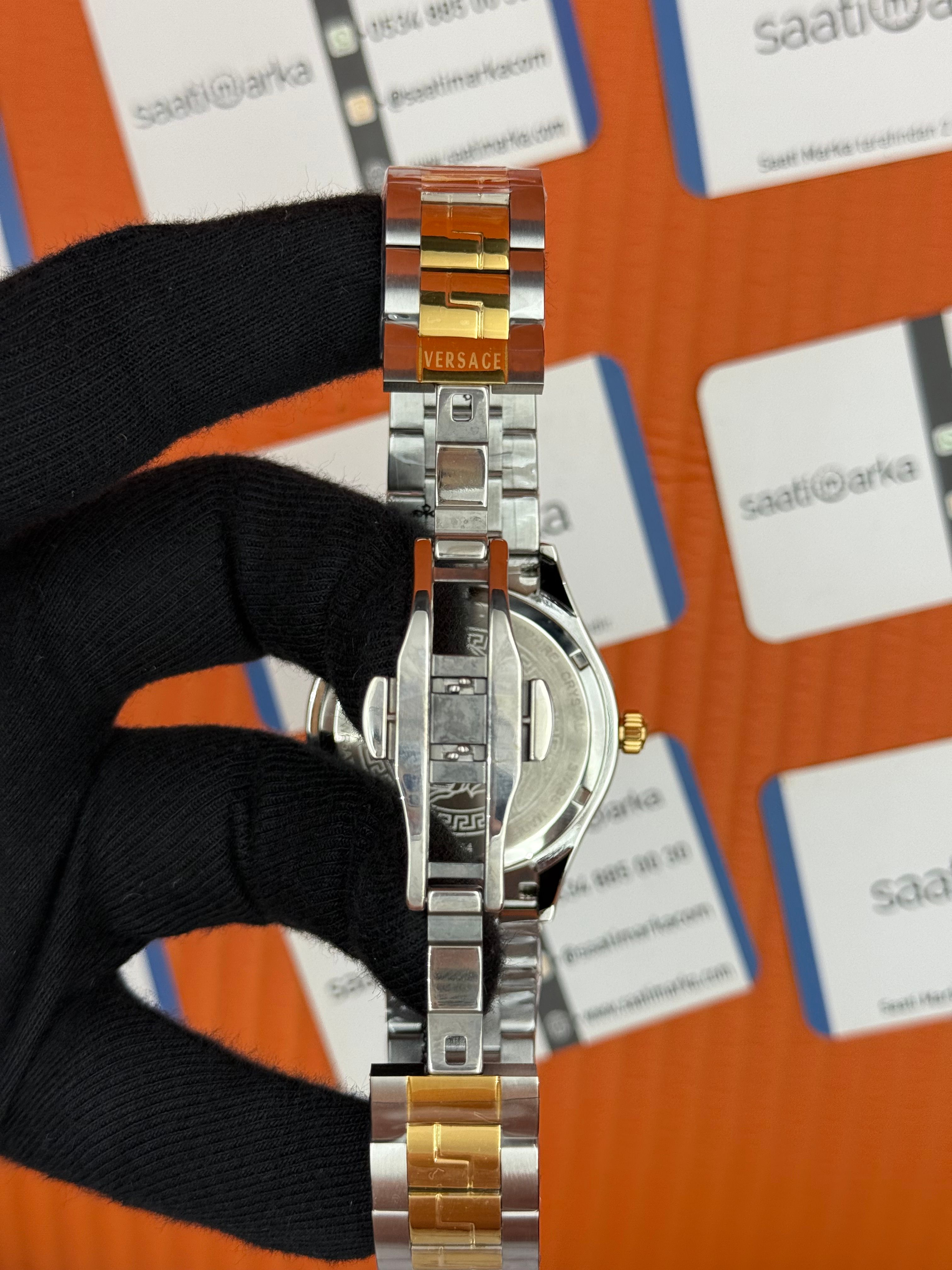 VERSACE MAVİ KADRAN MAVİ BEZEL GOLD SİLVER KASA KORDON ERKEK KOL SAATİ