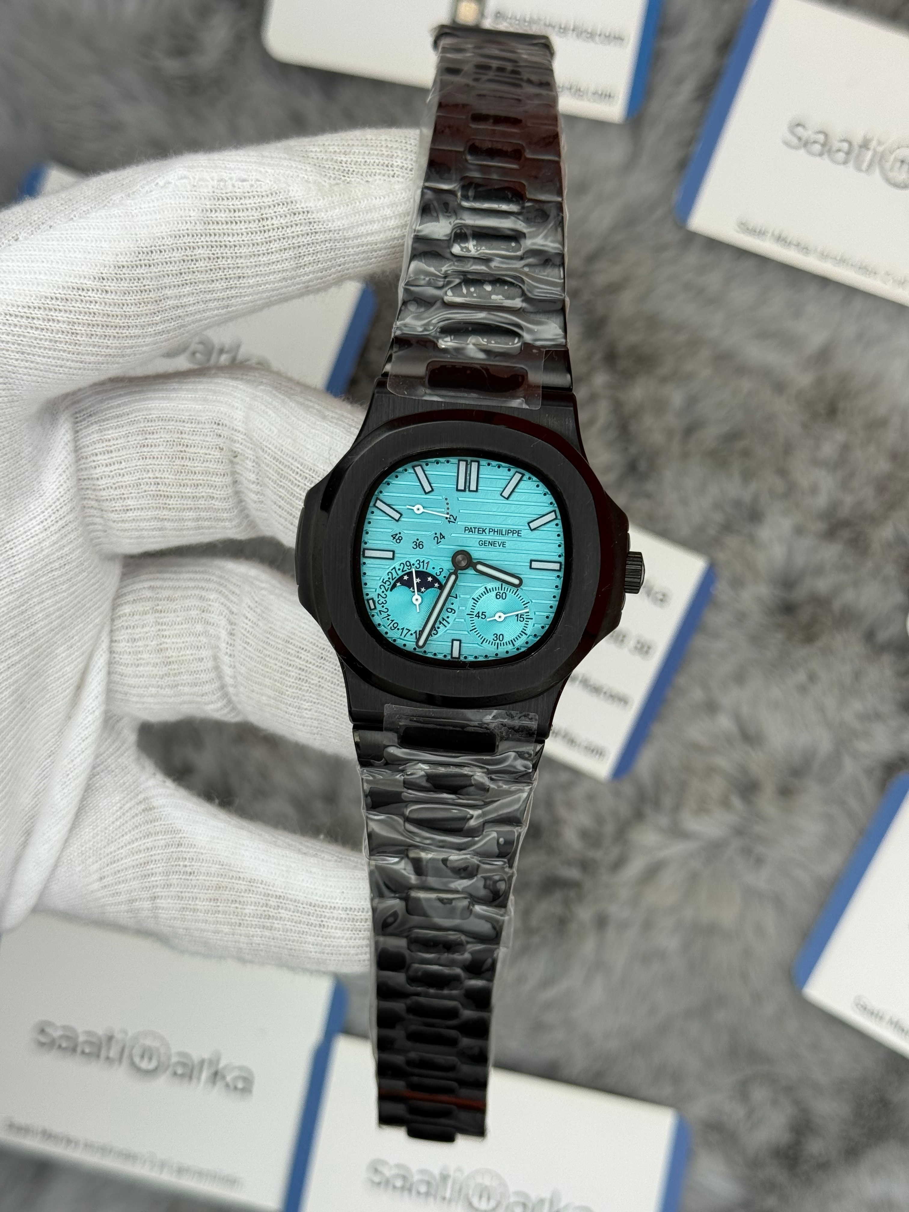 PATEK PHİLİPPE nautilus moontphase 5712 turkuaz kadran siyah kasa kordon 40mm erkek kol saati