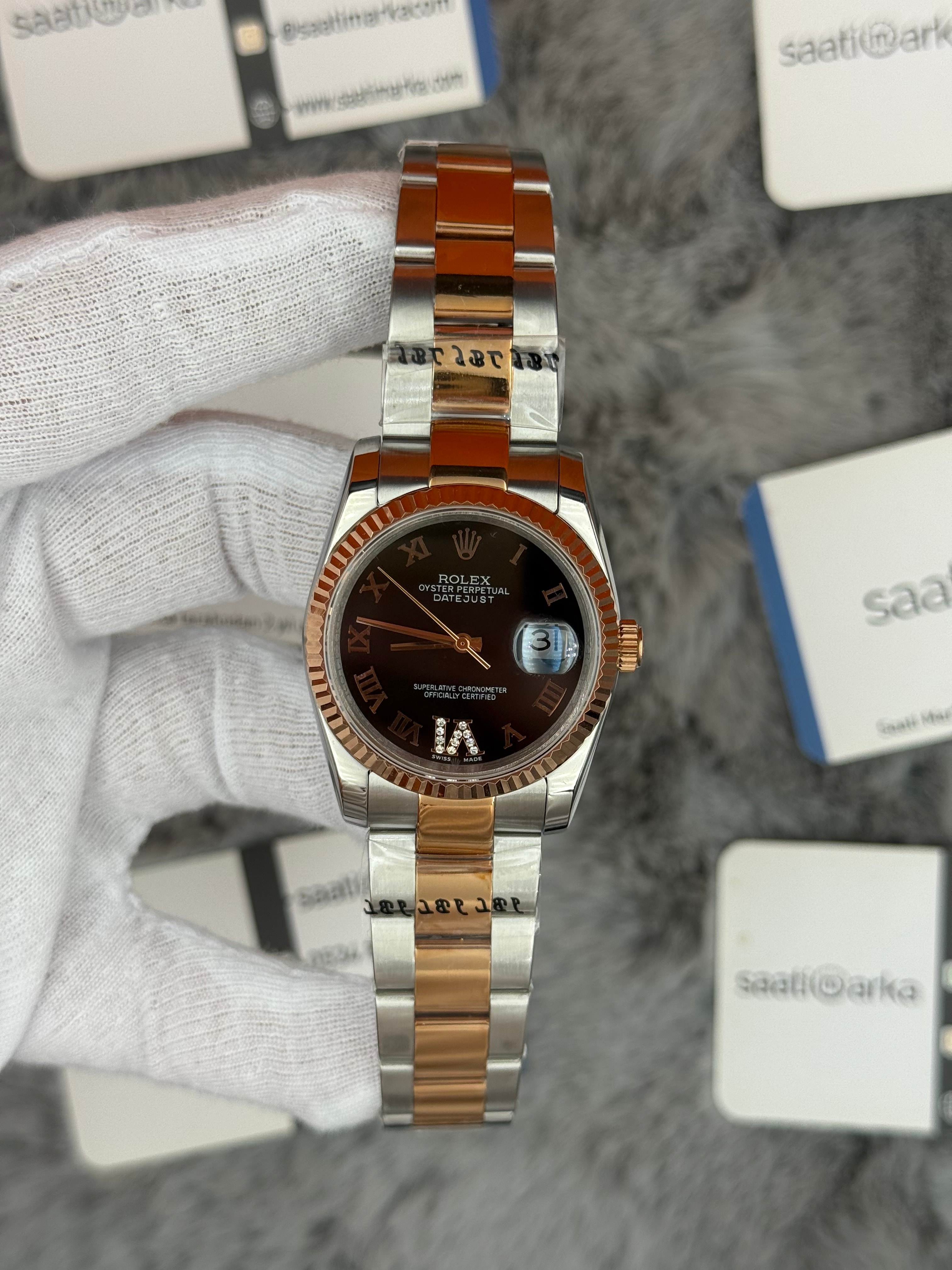 ROLEX datejust 36mm siyah kadran silver kasa rose silver oyster kordon 