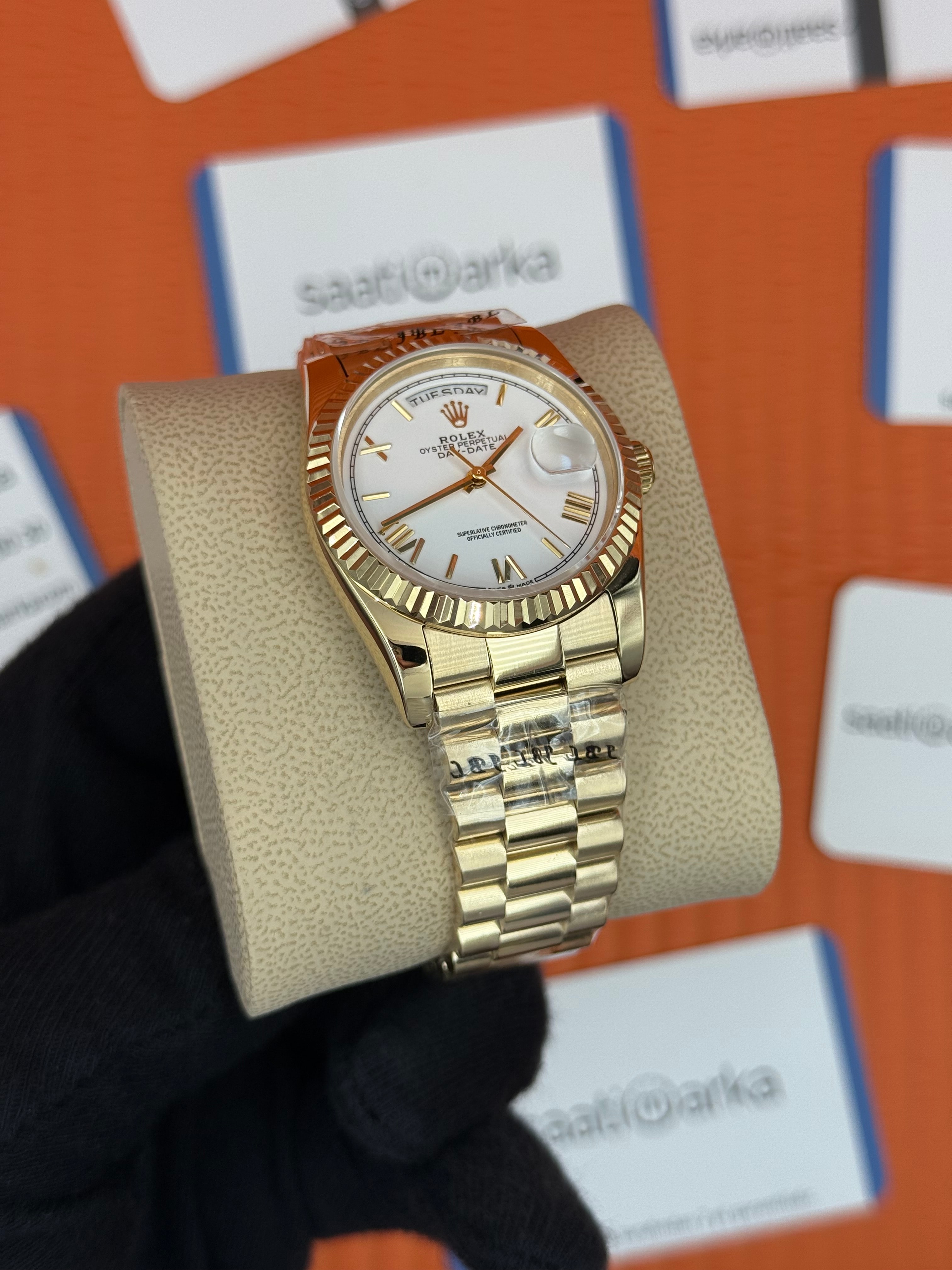 ROELX day date 36mm roma rakamlı beyaz kadran president kordon