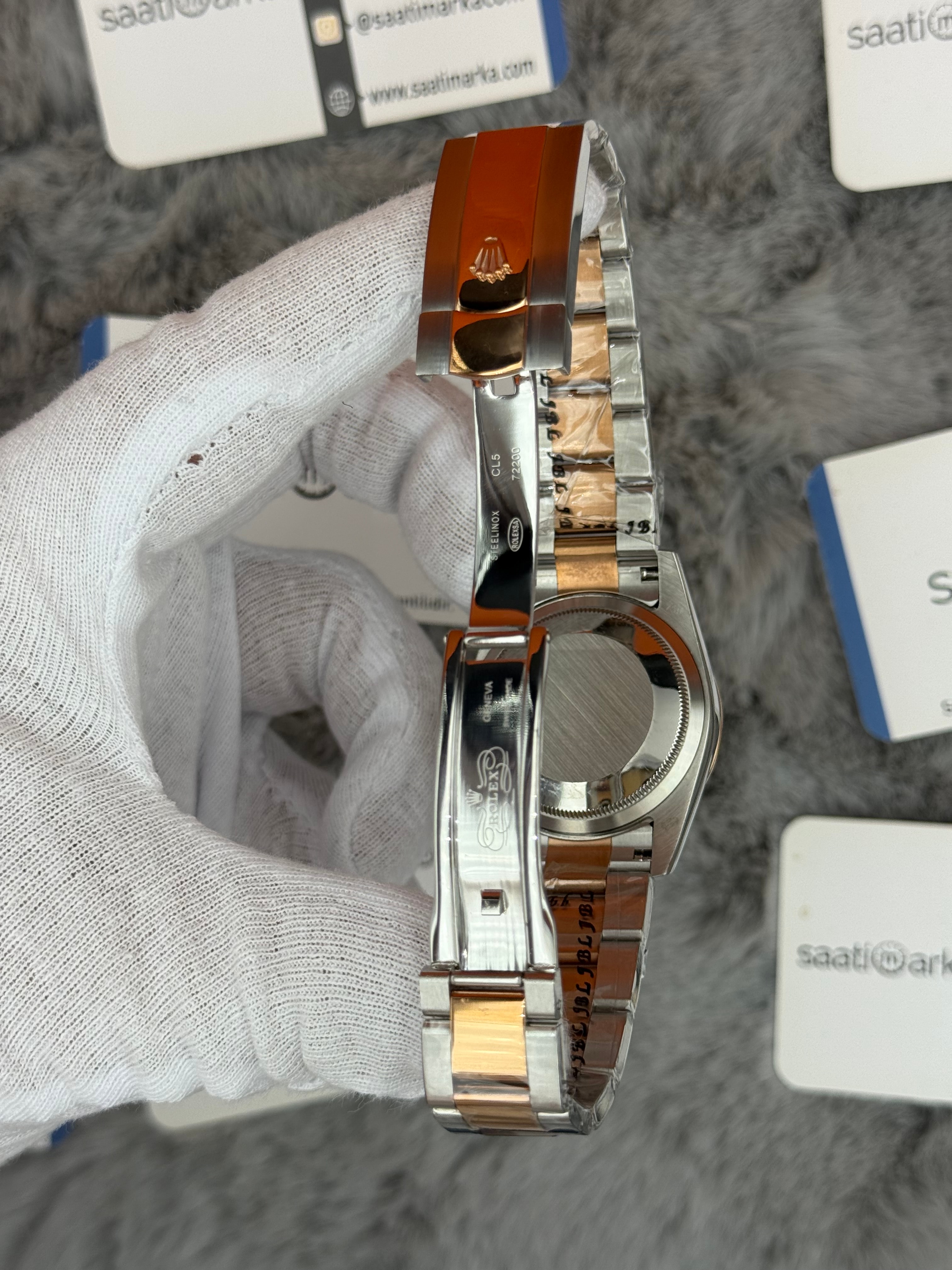 ROLEX Datejust 36mm beyaz kadran taşlı bezel silver kasa rose silver kordon 