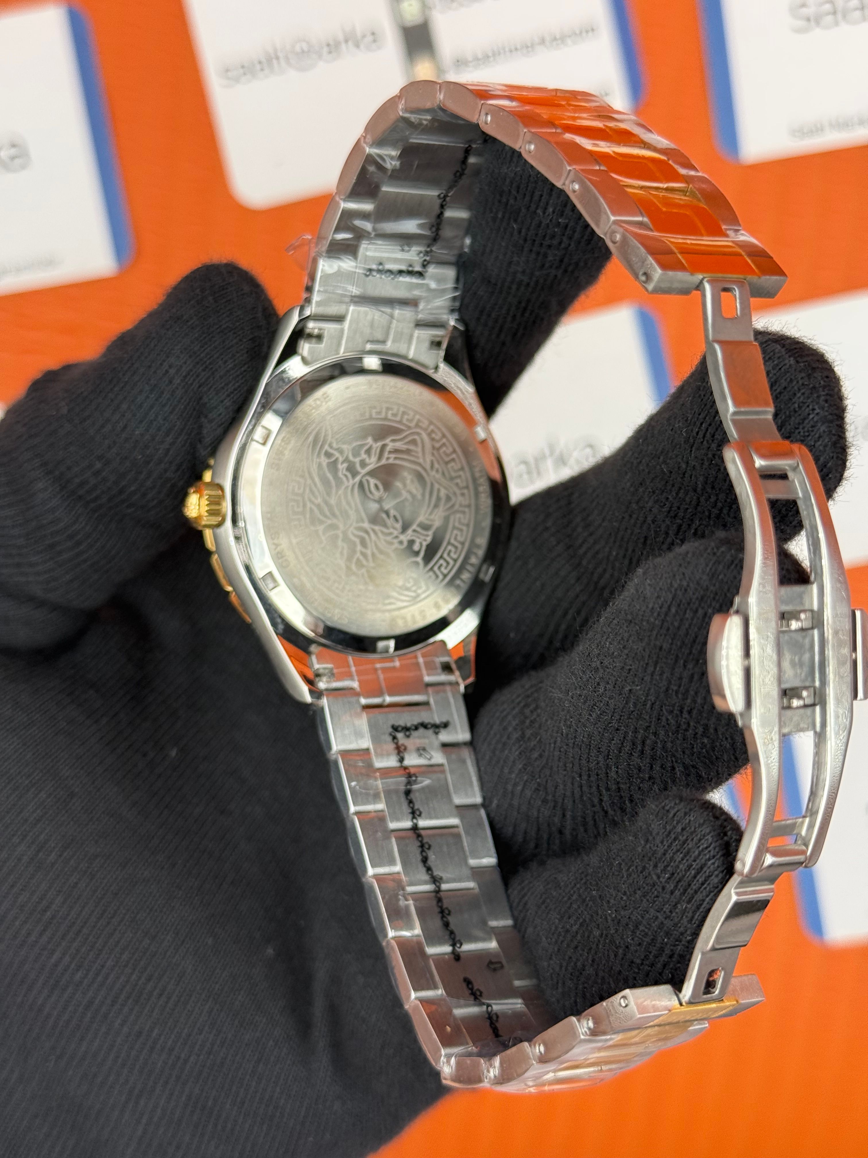 VERSACE MAVİ KADRAN MAVİ BEZEL GOLD SİLVER KASA KORDON ERKEK KOL SAATİ