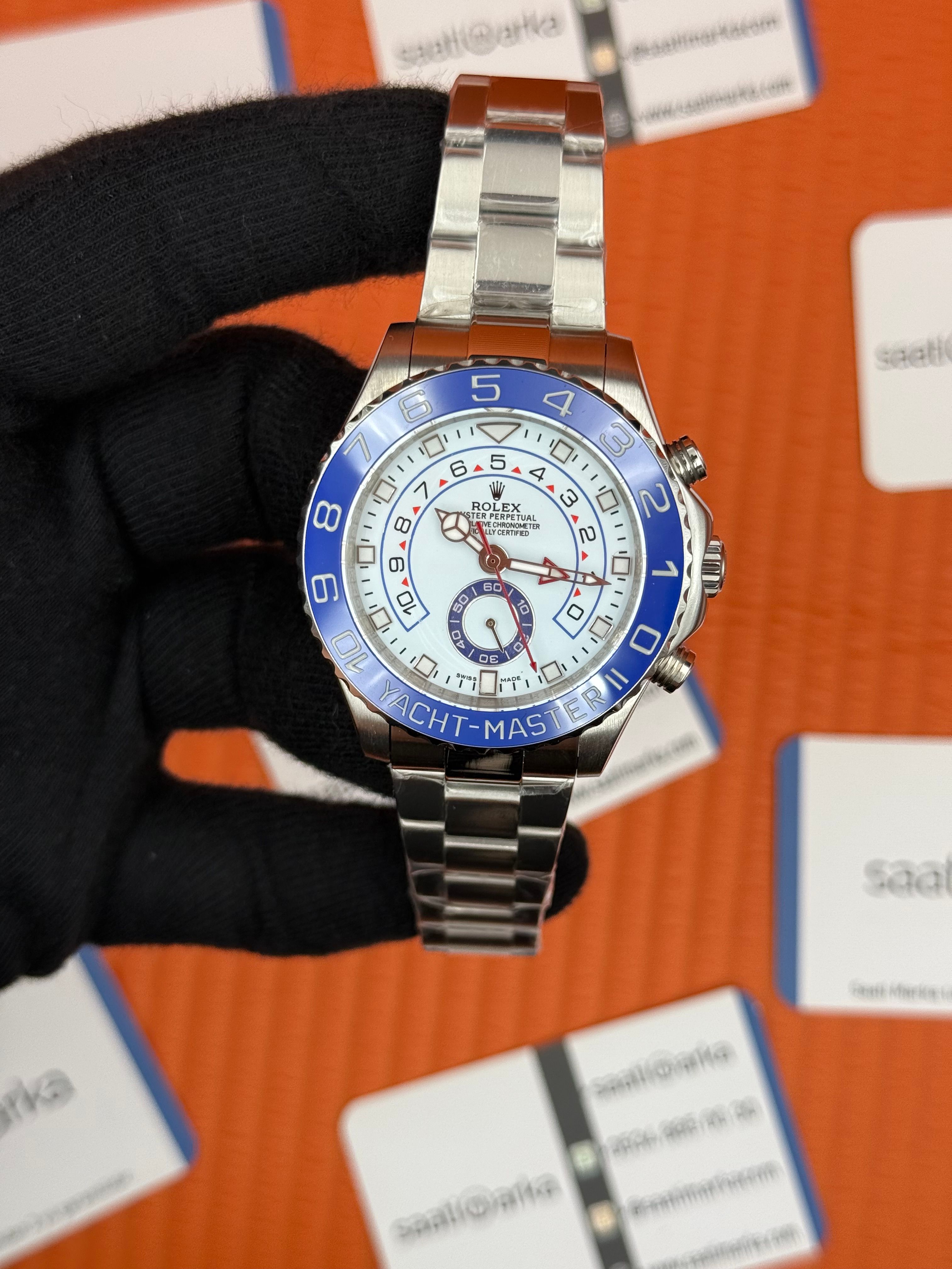 ROLEX Yacht Master oyster white dial blue bezel silver kasa-kordon