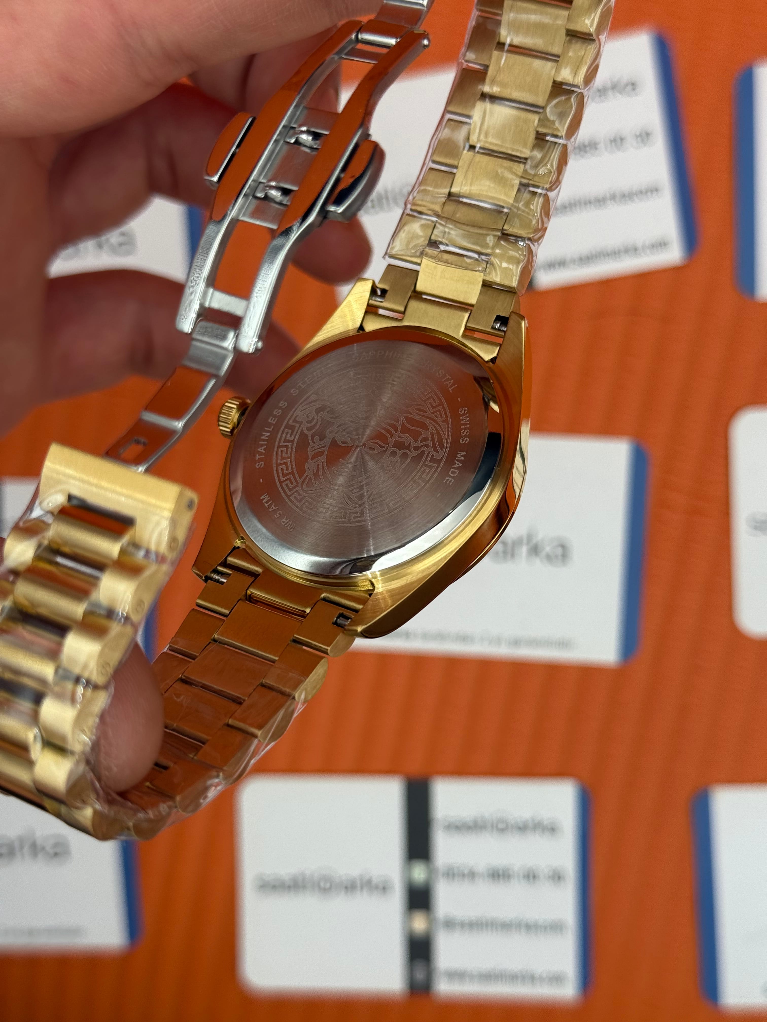 VERSACE 40mm lacivert kadran gold kasa kordon erkek kol saati