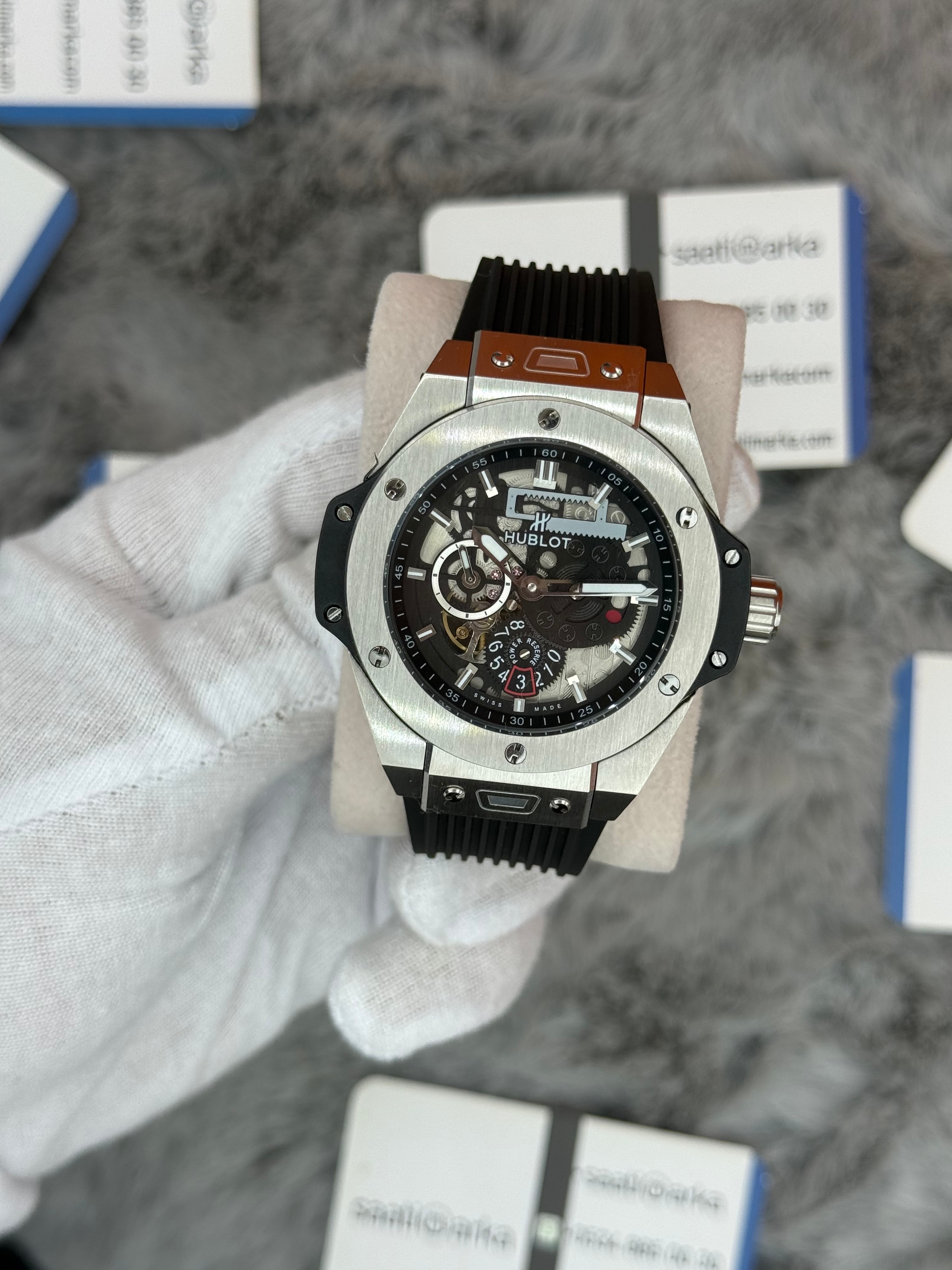 HUBLOT big bang tourbillon 42mm silver kasa siyah kauçuk kordon erkek kol saati