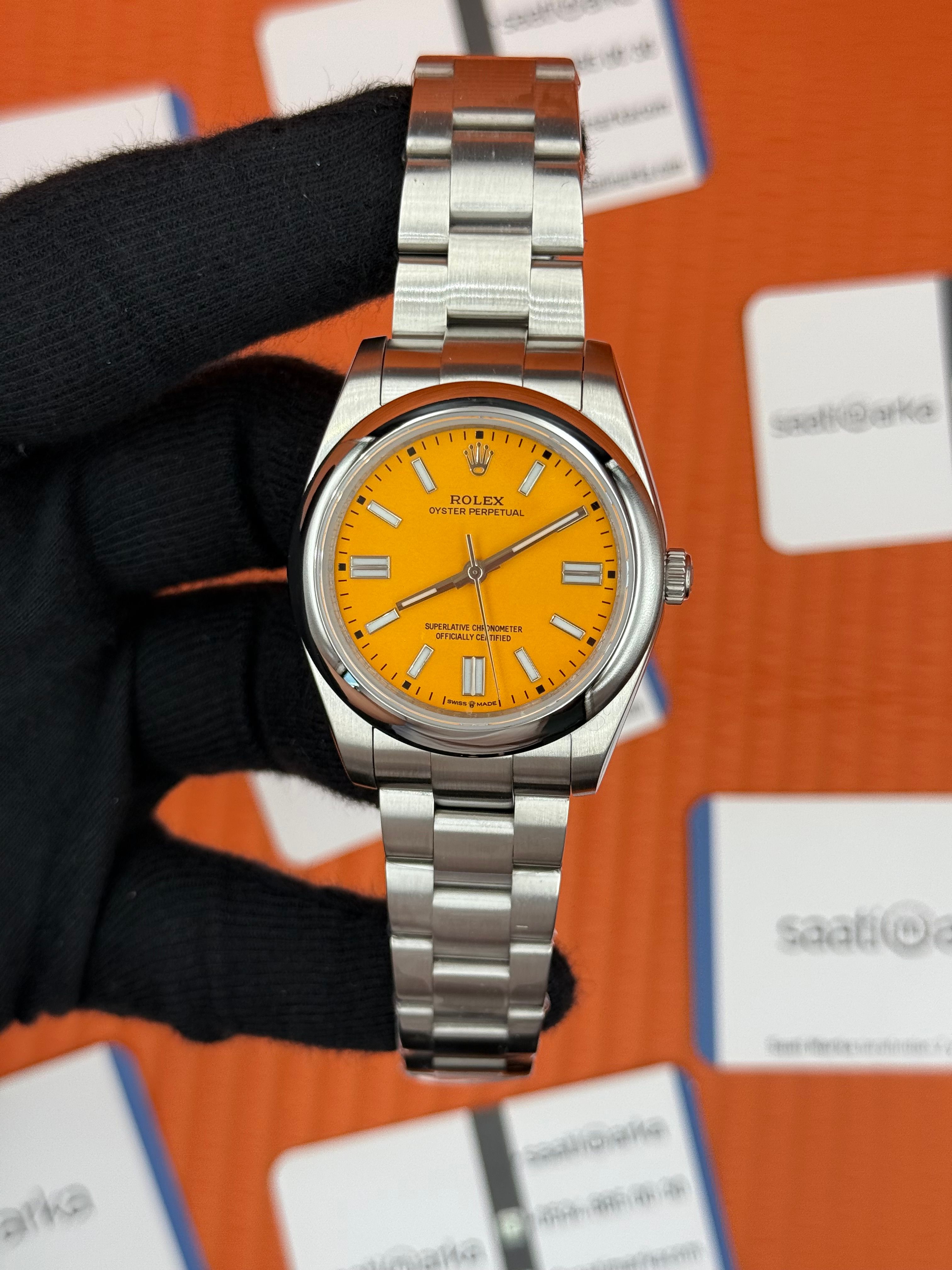 ROLEX OYSTER Perpetual yellow dial silver kasa-kordon
