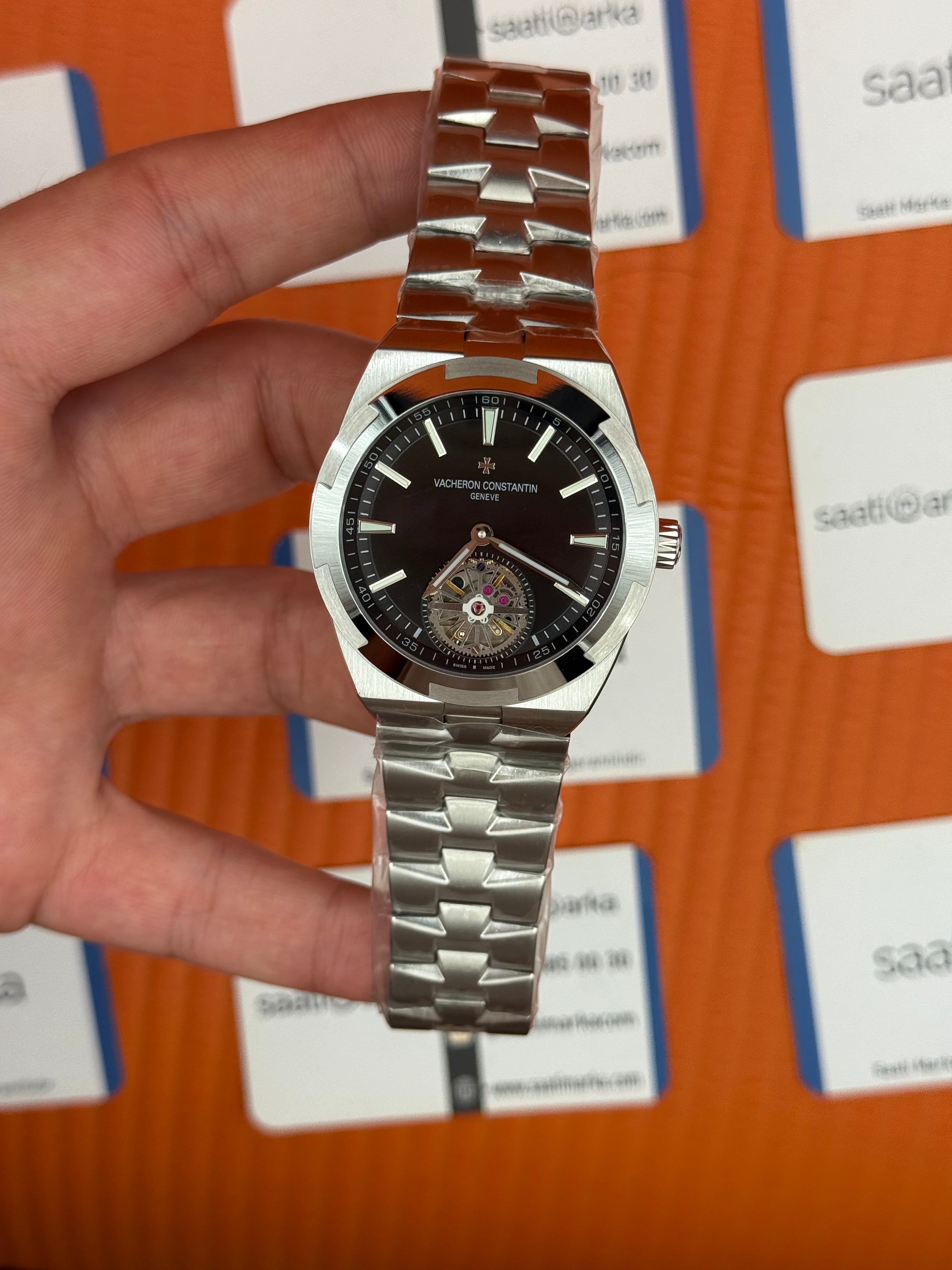 VACHERON CONSTANTIN overseas tourbillon siyah kadran silver kasa kordon erkek kol saati