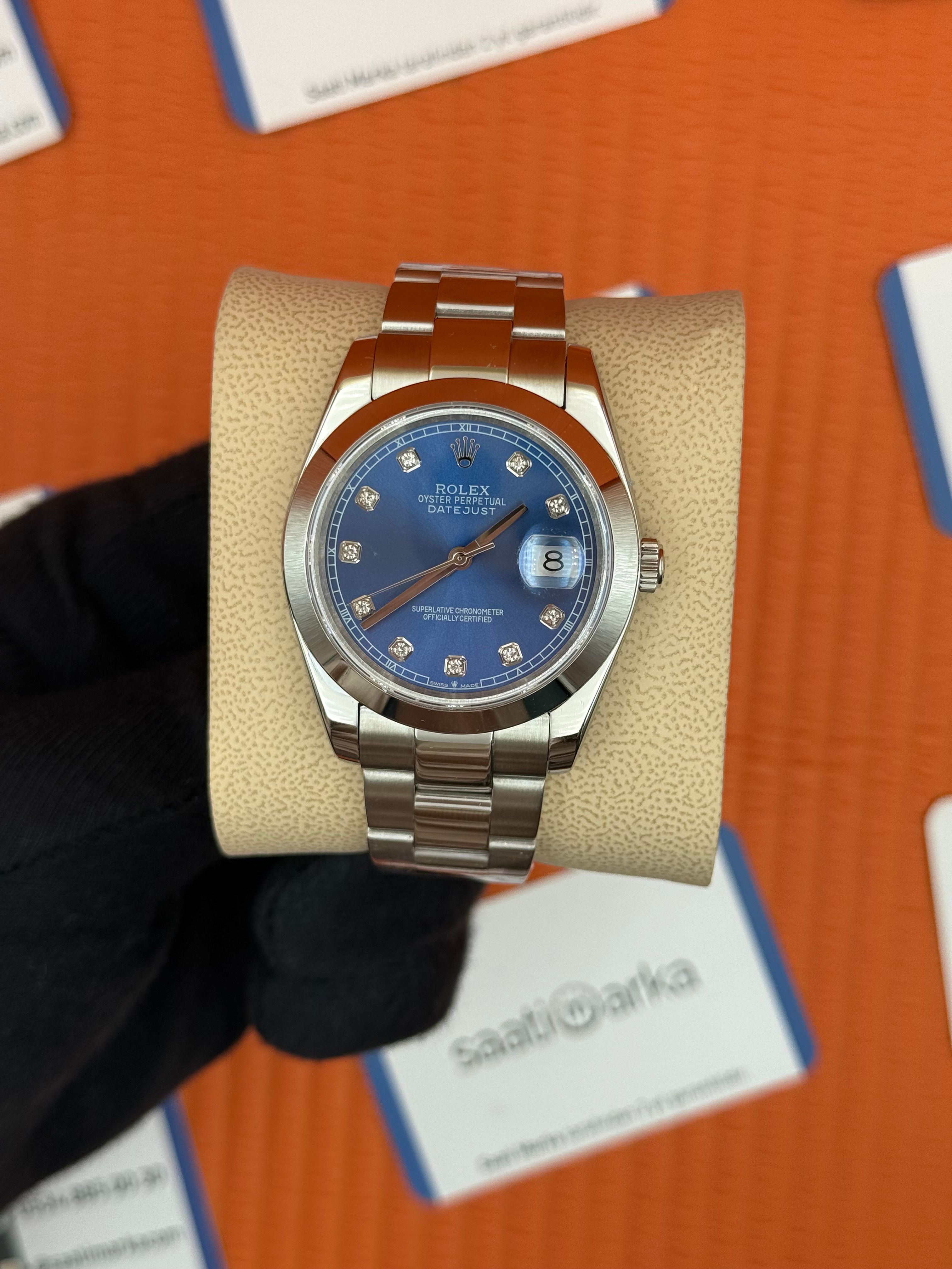 ROLEX Datejust baget taşlı blue dial silver oyster kordon