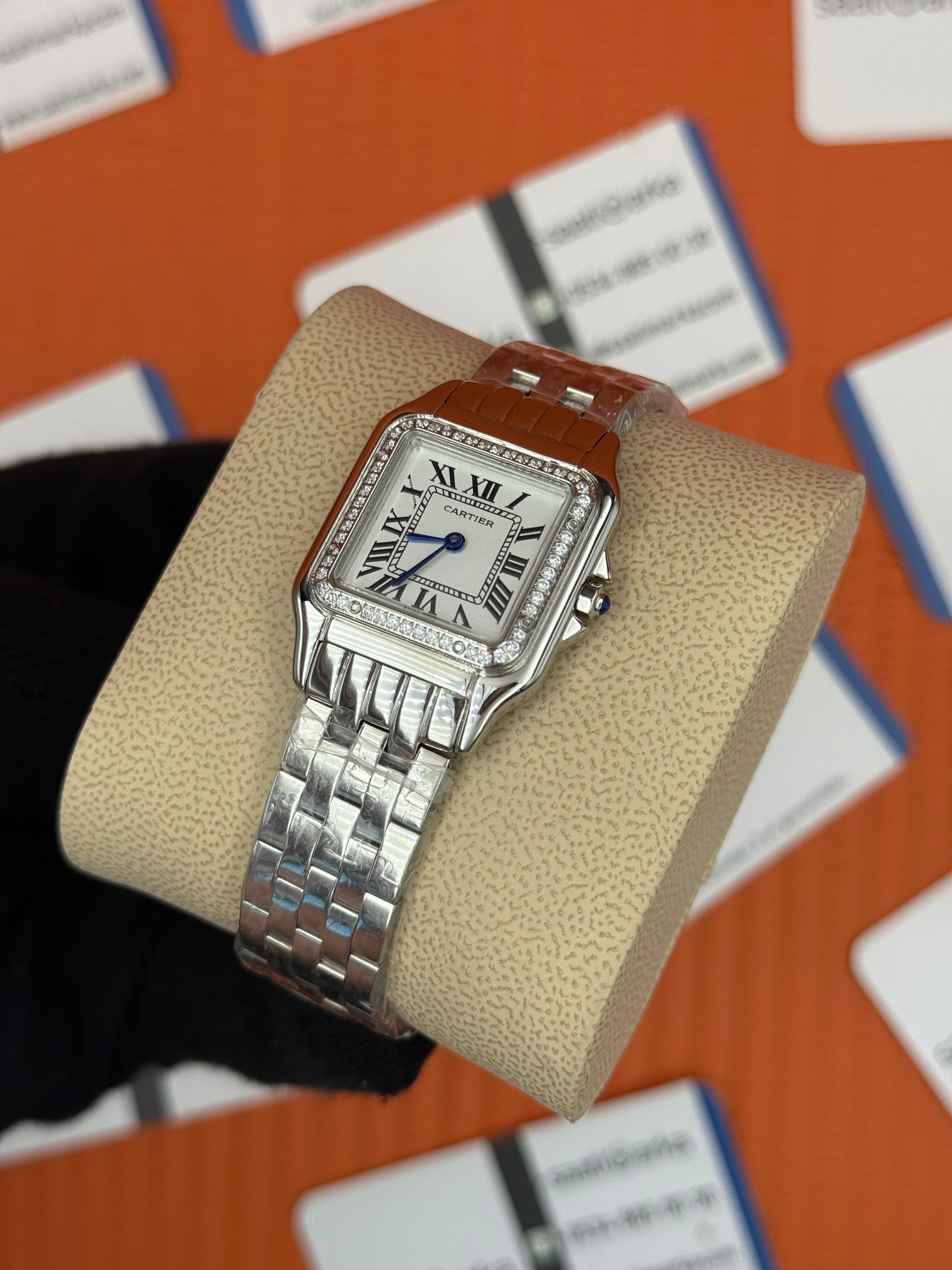 CARTIER Panthere 27mm taşlı bezel silver kasa-kordon