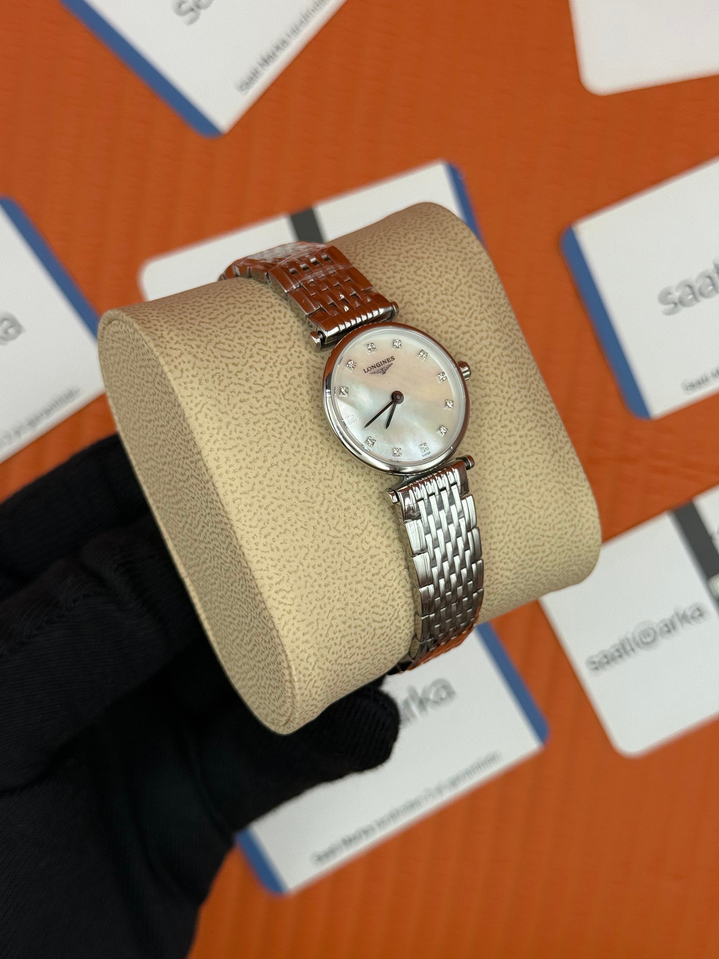 LONGINES L42094116 beyaz baget taşlı kadran silver kasa kordon