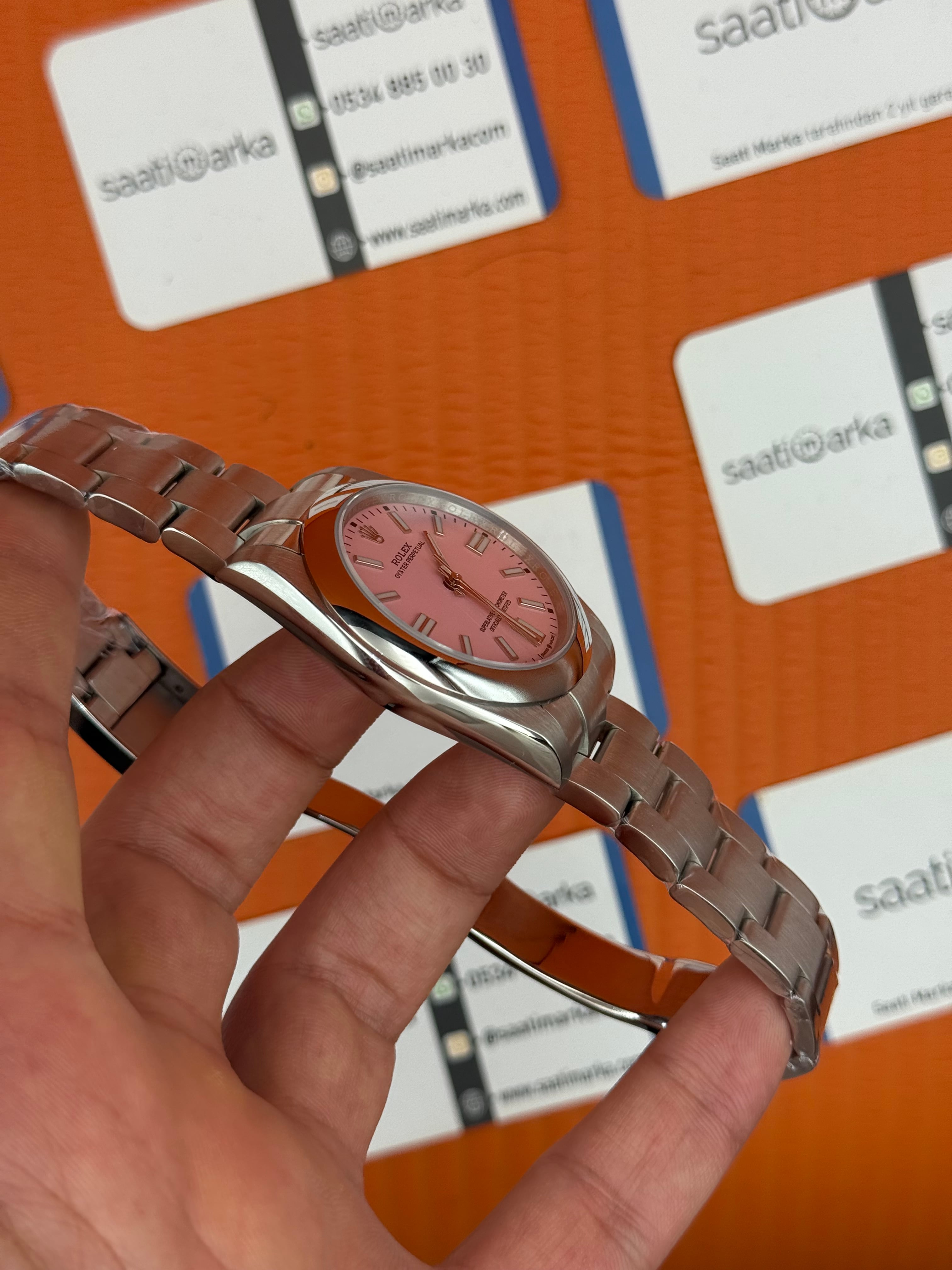ROLEX oyster perpetual pembe kadran silver kasa kordon erkek kol saati