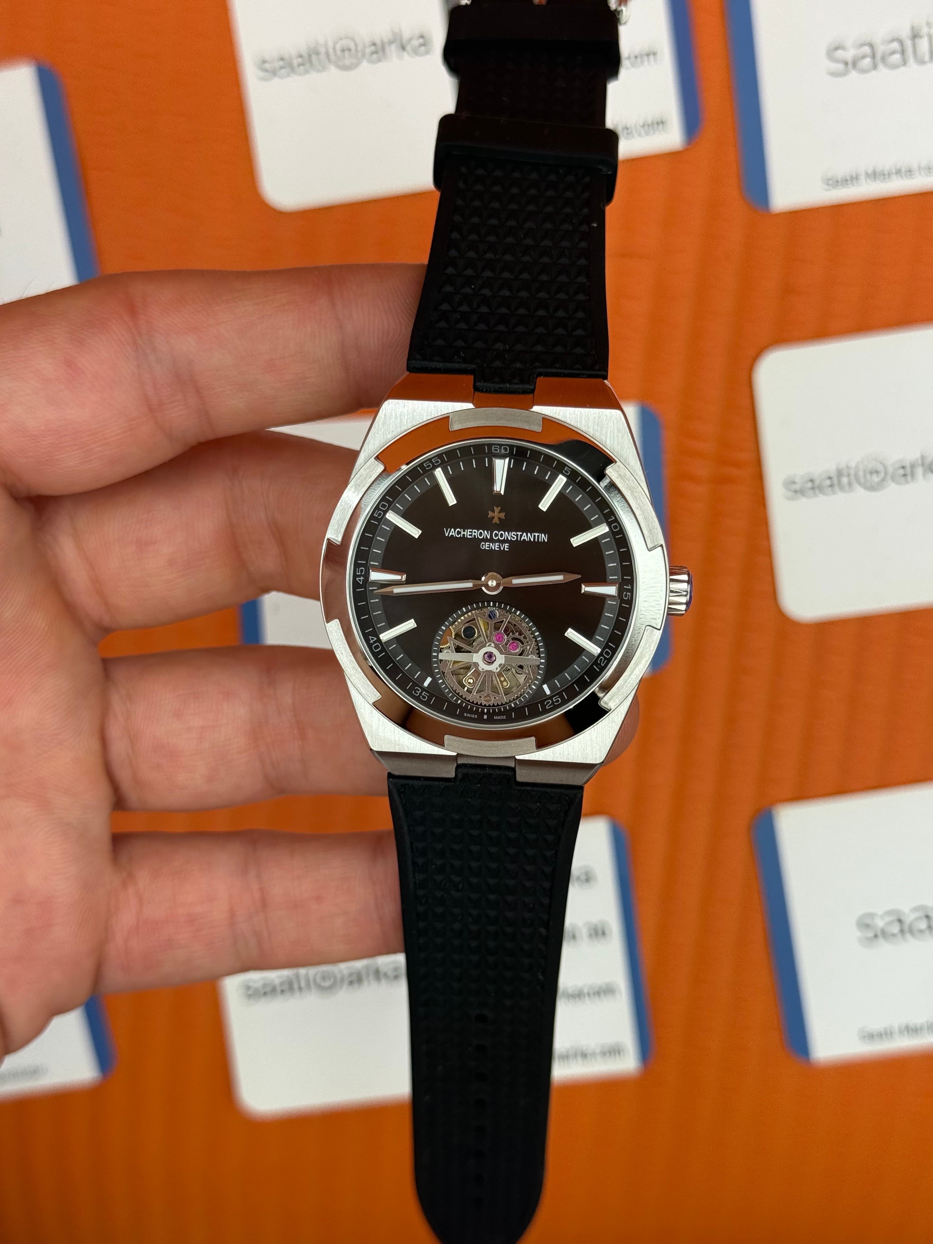 VACHERON CONSTANTIN overseas tourbillon siyah kadran silver kasa siyah kauçuk kordon erkek kol saati