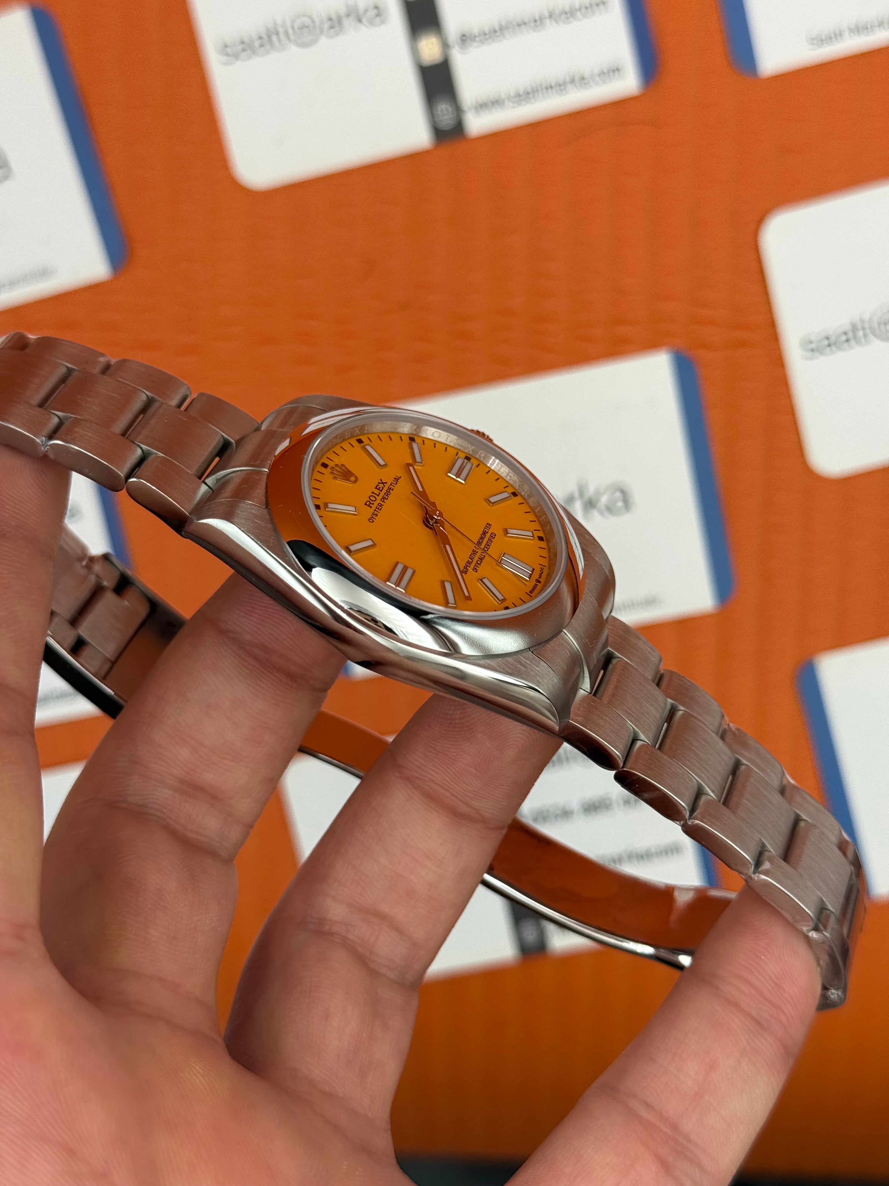 ROLEX oyster perpetual sarı kadran silver kasa kordon erkek kol saati