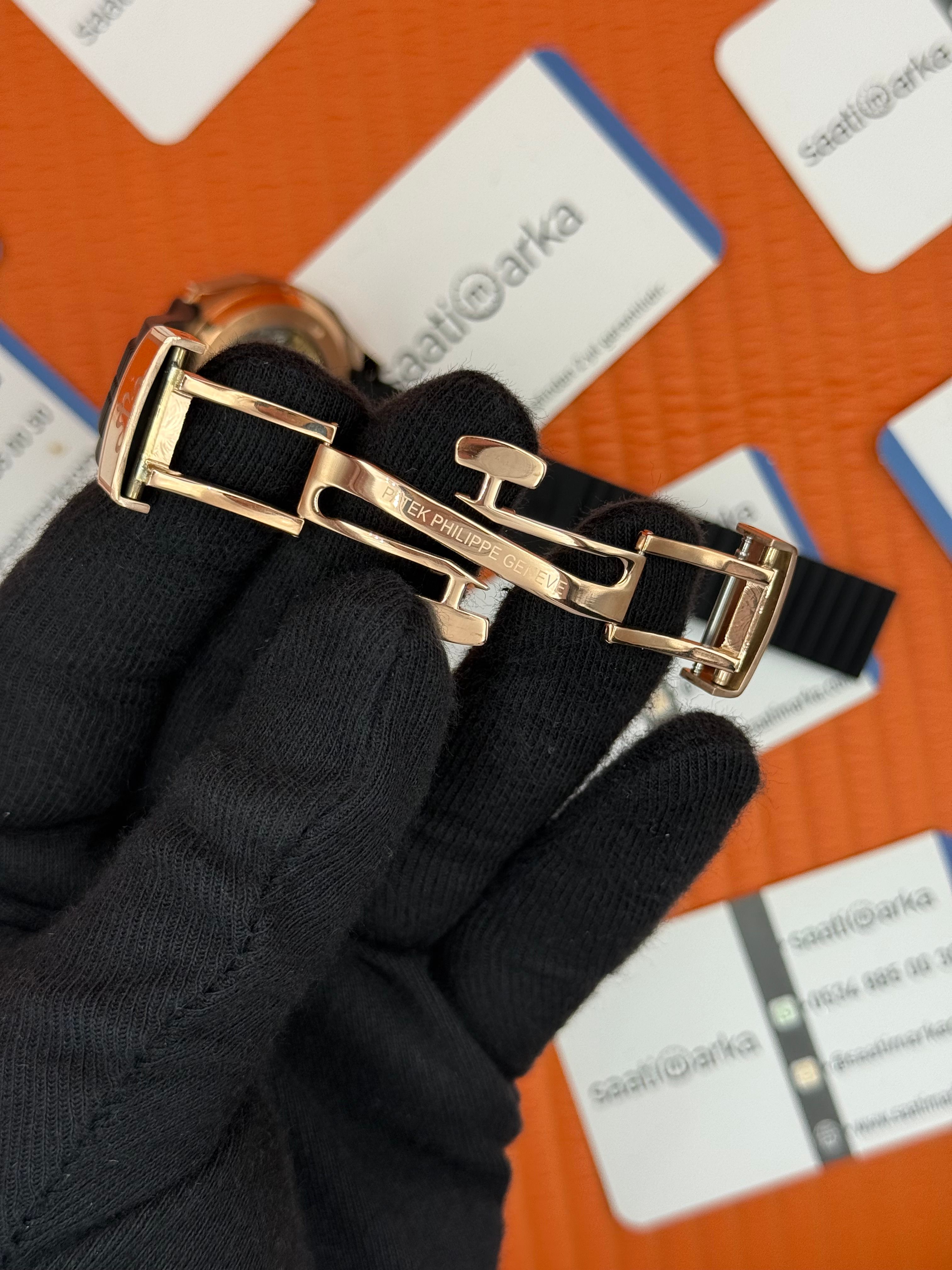 PATEK PHILIPPE AQUANAUT BEYAZ KADRAN SİYAH KUÇUK KORDON ROSE KASA 
