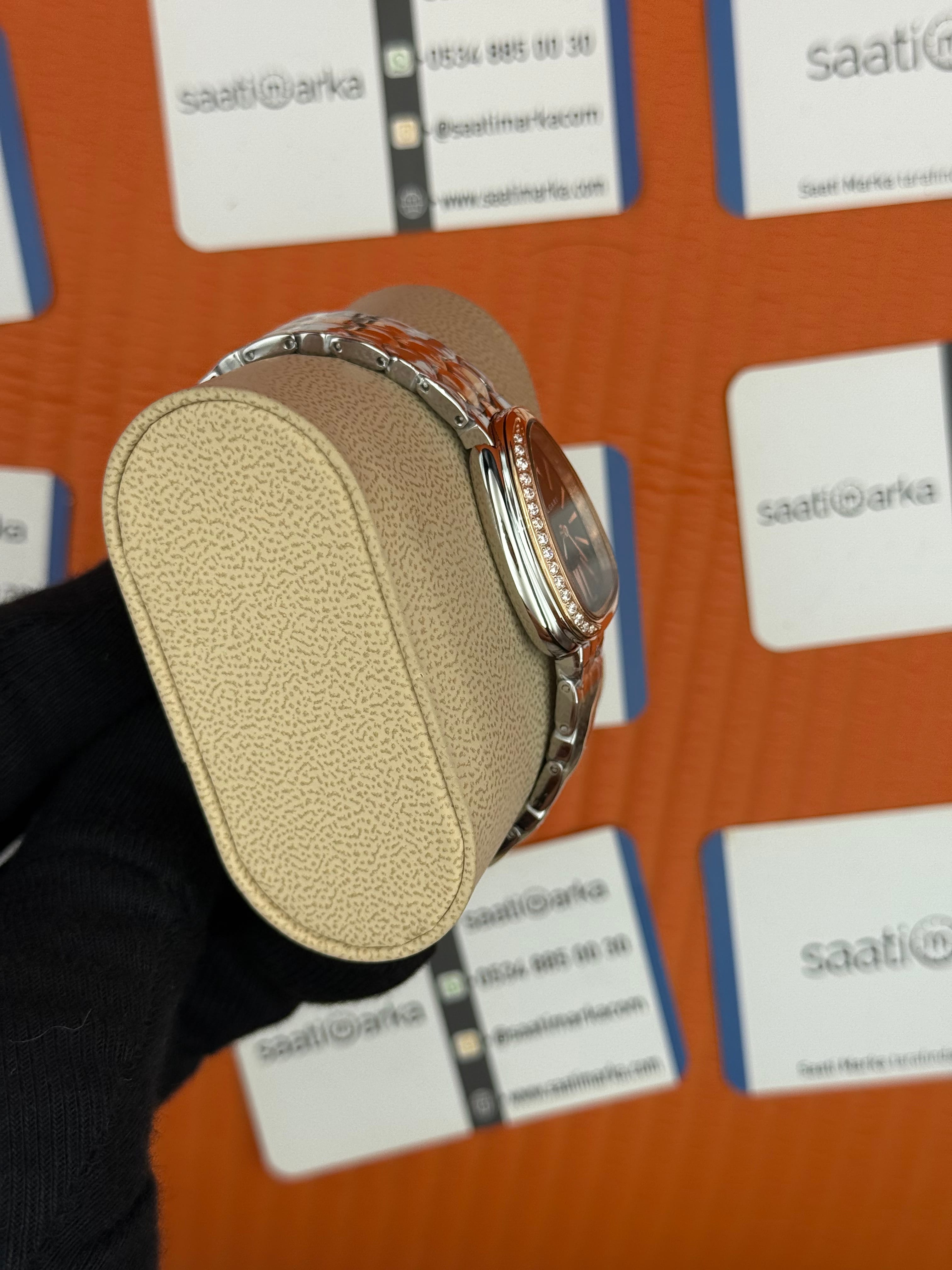 BVLGARİ serpenti seduttori taşlı bezel siyah kadran rose kasa kordon kadın kol saati