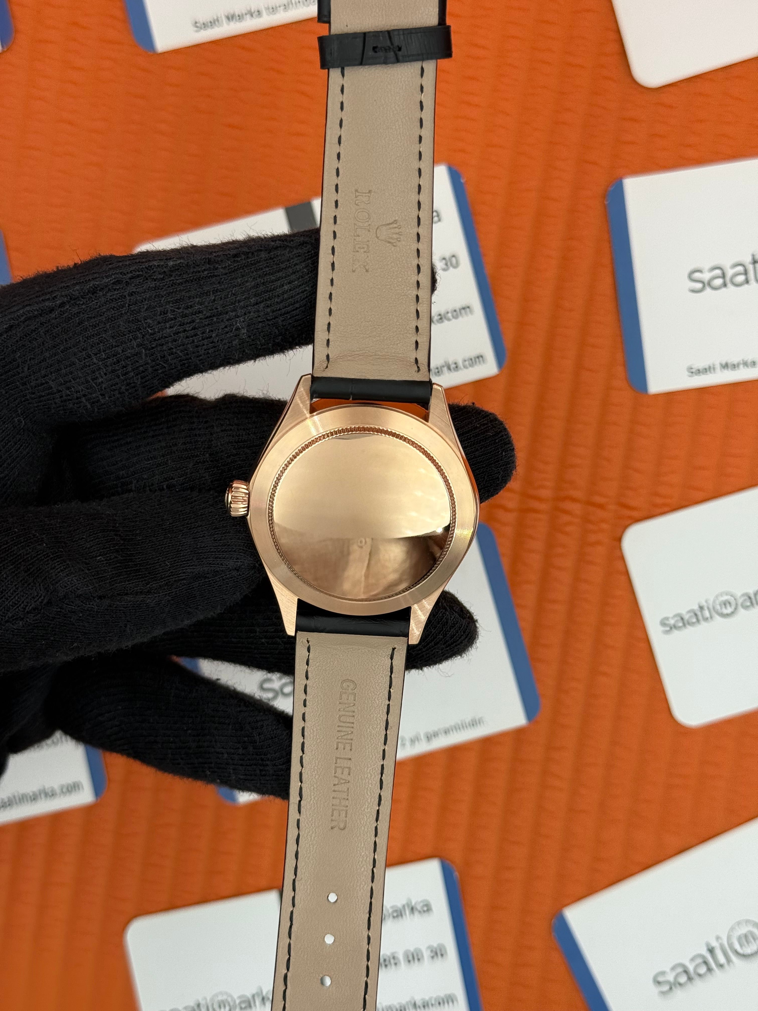 ROLEX Cellini rose kasa siyah kadran siyah deri kordon