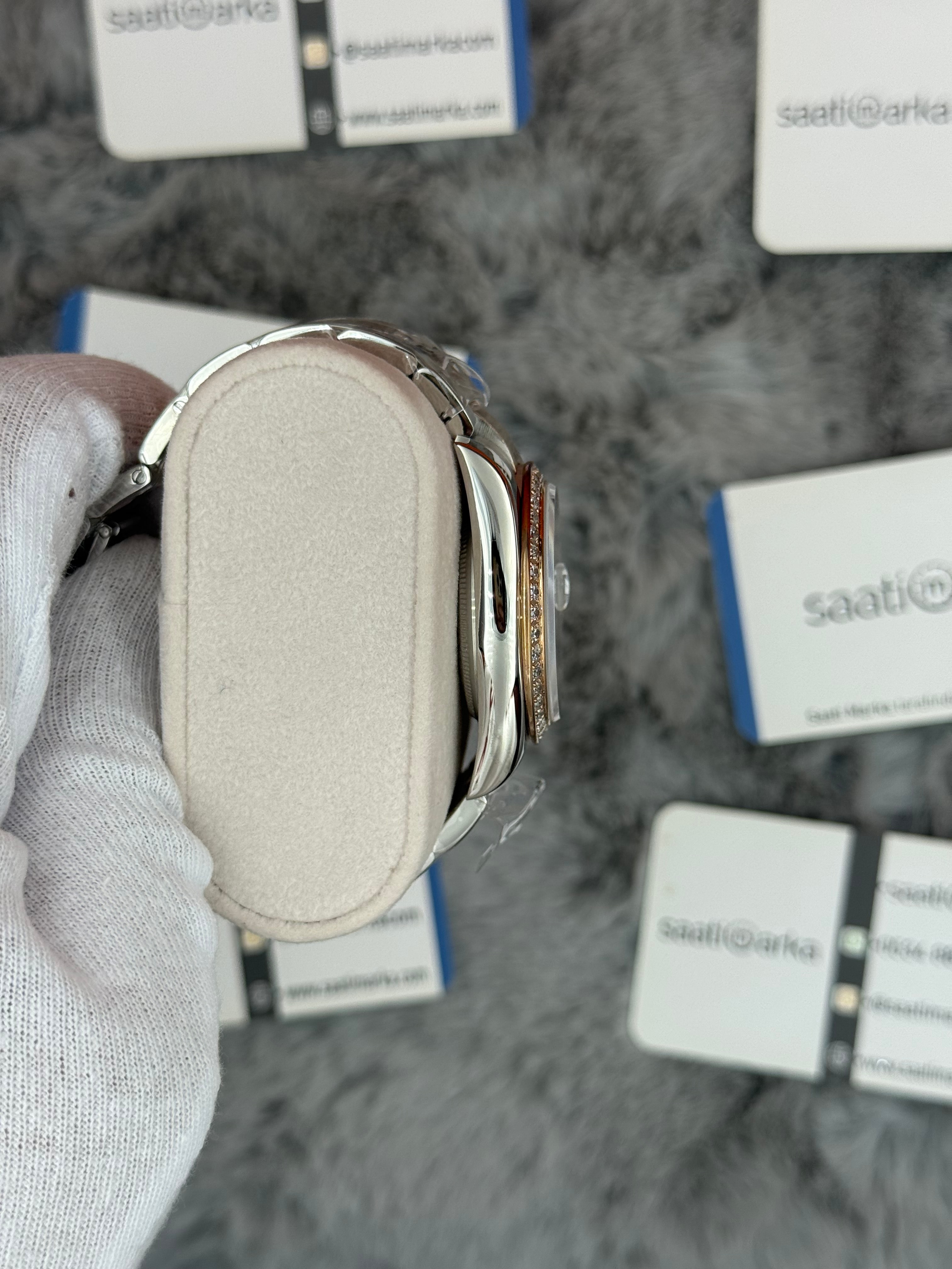 ROLEX Datejust 36mm siyah baget taşlı kadran taşlı bezel silver kasa rose silver oyster kordon 